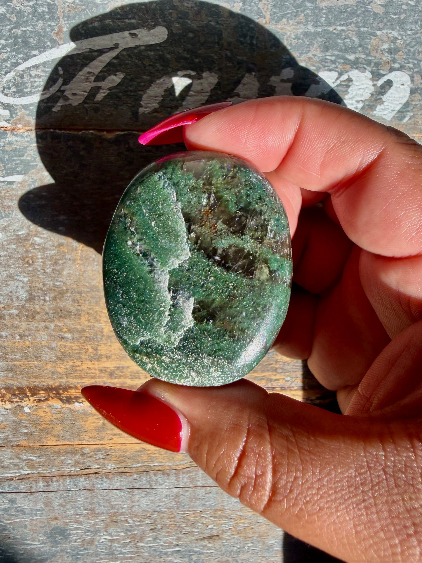 Gorgeous Optical Calcite + Moss Agate Combo Mineral Palm Stone | India | Opt 65