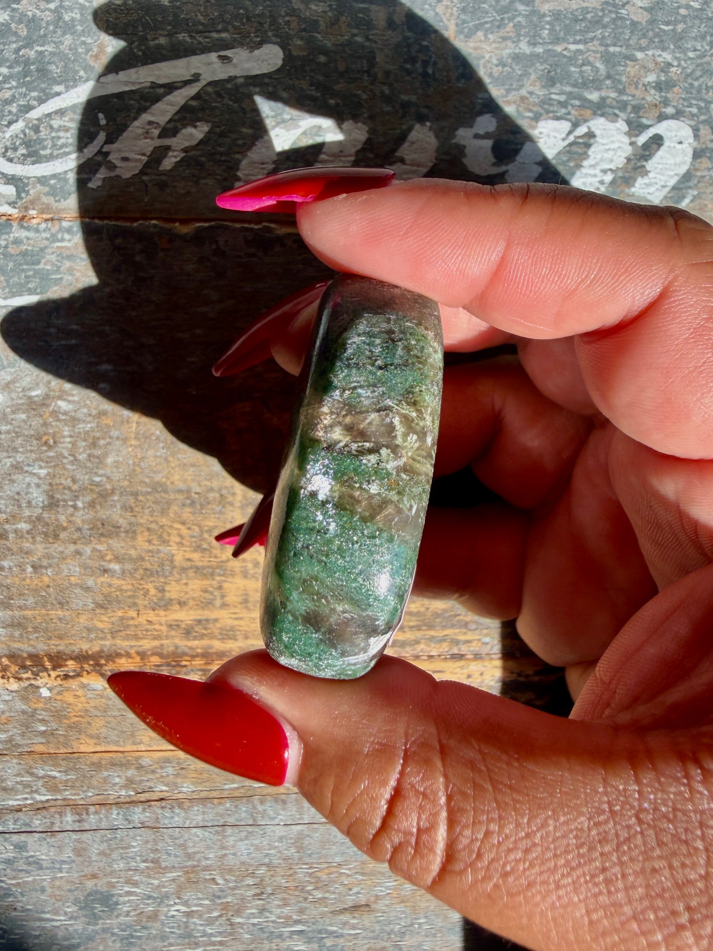 Gorgeous Optical Calcite + Moss Agate Combo Mineral Palm Stone | India | Opt 65