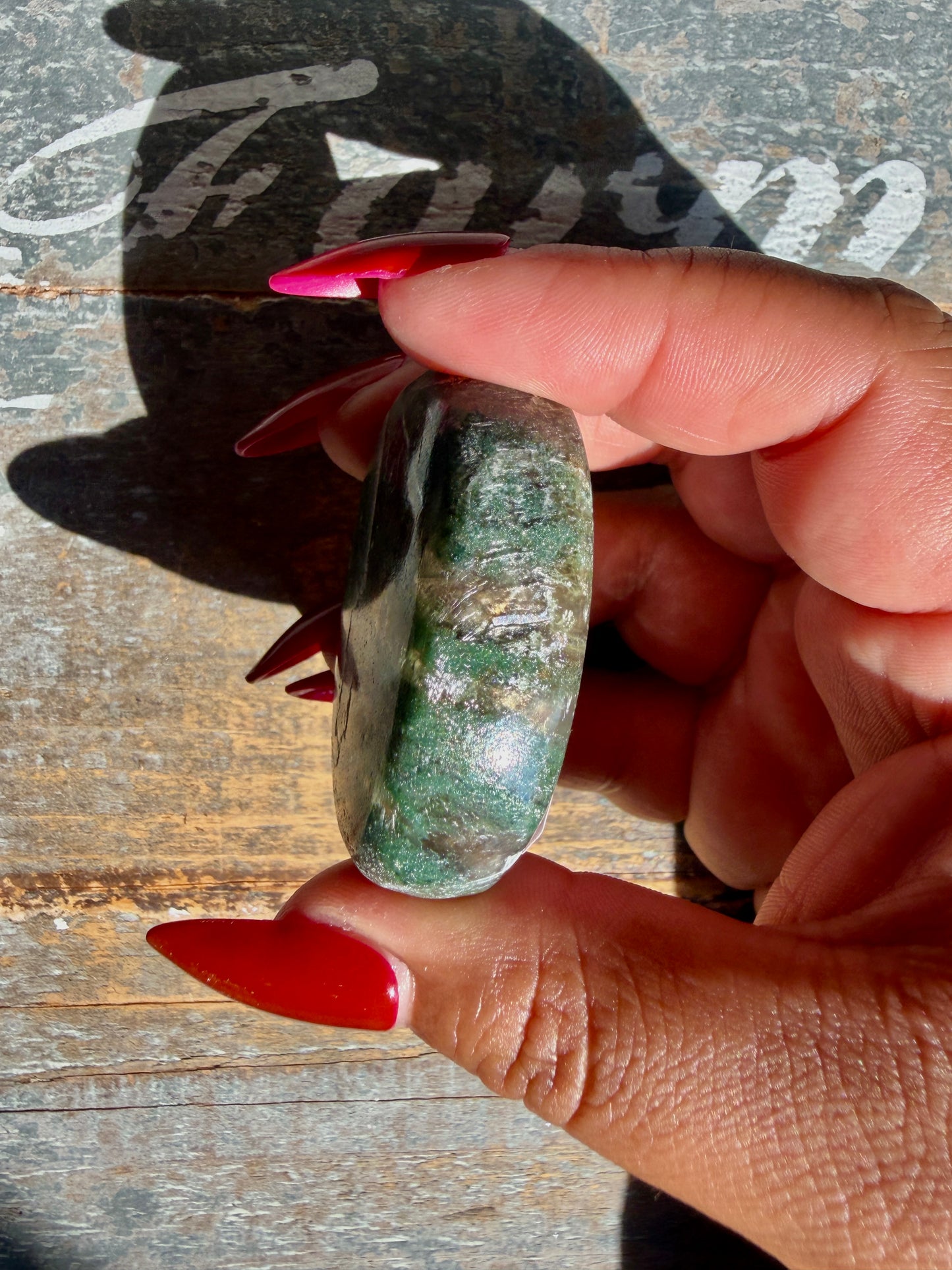 Gorgeous Optical Calcite + Moss Agate Combo Mineral Palm Stone | India | Opt 65