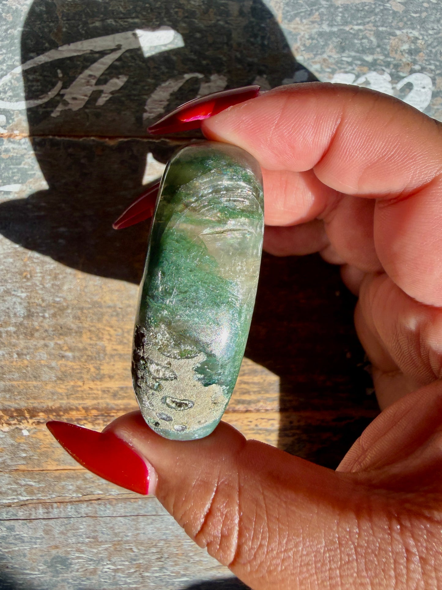 Gorgeous Optical Calcite + Moss Agate Combo Mineral Palm Stone | India | Opt 62