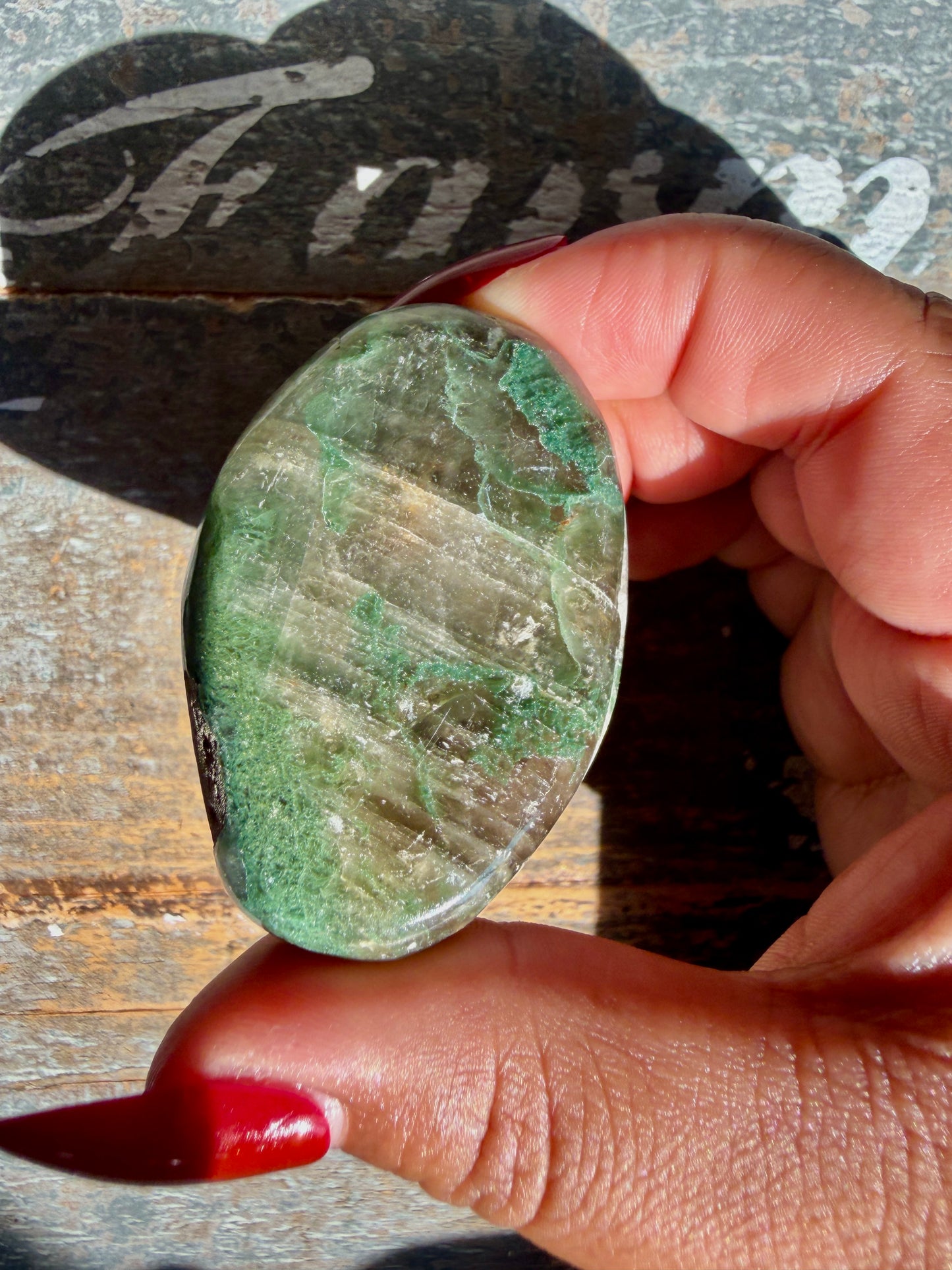 Gorgeous Optical Calcite + Moss Agate Combo Mineral Palm Stone | India | Opt 62
