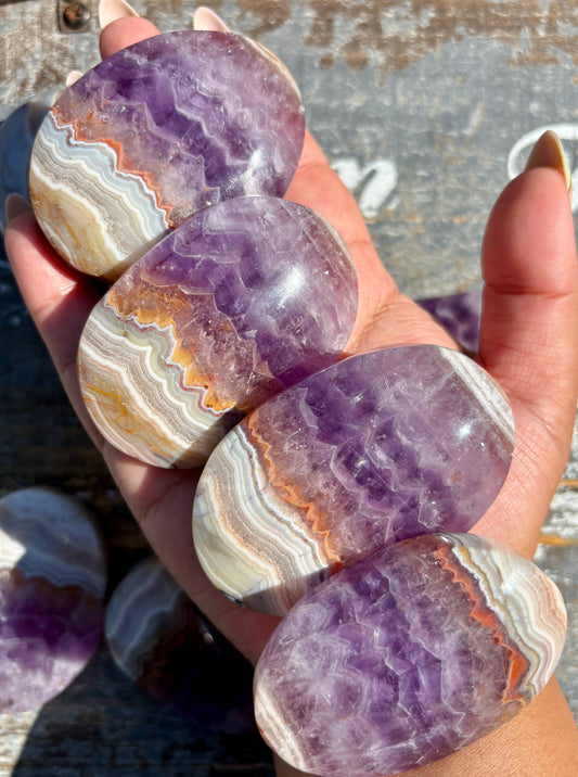 One (1) Gorgeous Amethyst with Crazy Lace Agate Banding Palm Stone | Intuitively Chosen