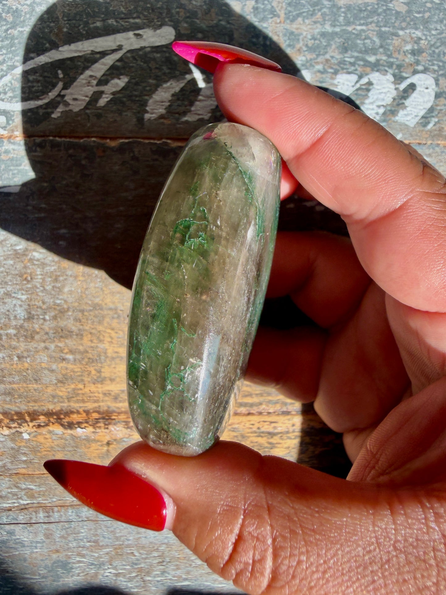 Gorgeous Optical Calcite + Moss Agate Combo Mineral Palm Stone | India | Opt 61