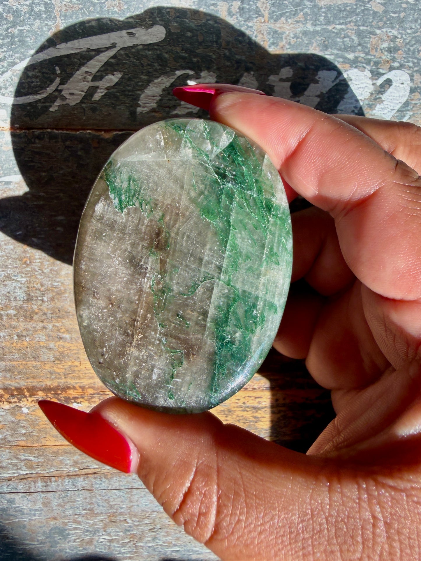 Gorgeous Optical Calcite + Moss Agate Combo Mineral Palm Stone | India | Opt 61