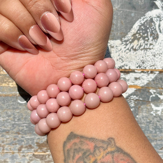 One (1) Gorgeous High Grade Matte Pink Opal Bracelet 10mm