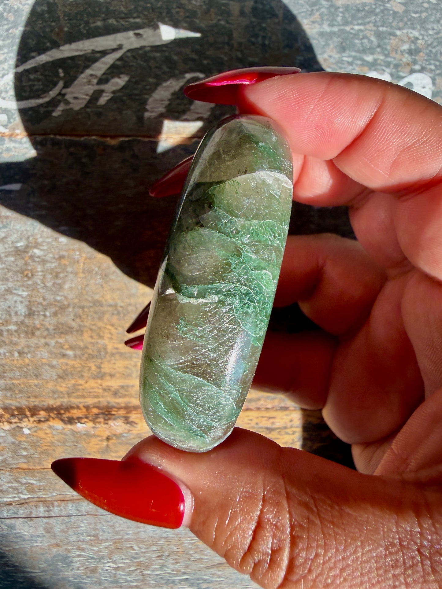 Gorgeous Optical Calcite + Moss Agate Combo Mineral Palm Stone | India | Opt 63