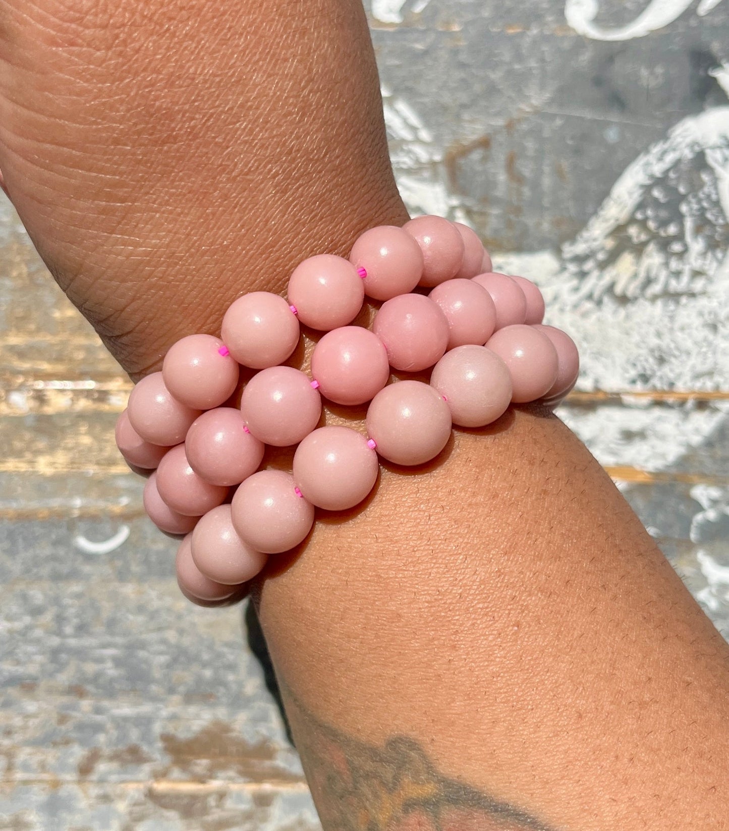 One (1) Gorgeous High Grade Matte Pink Opal Bracelet 10mm