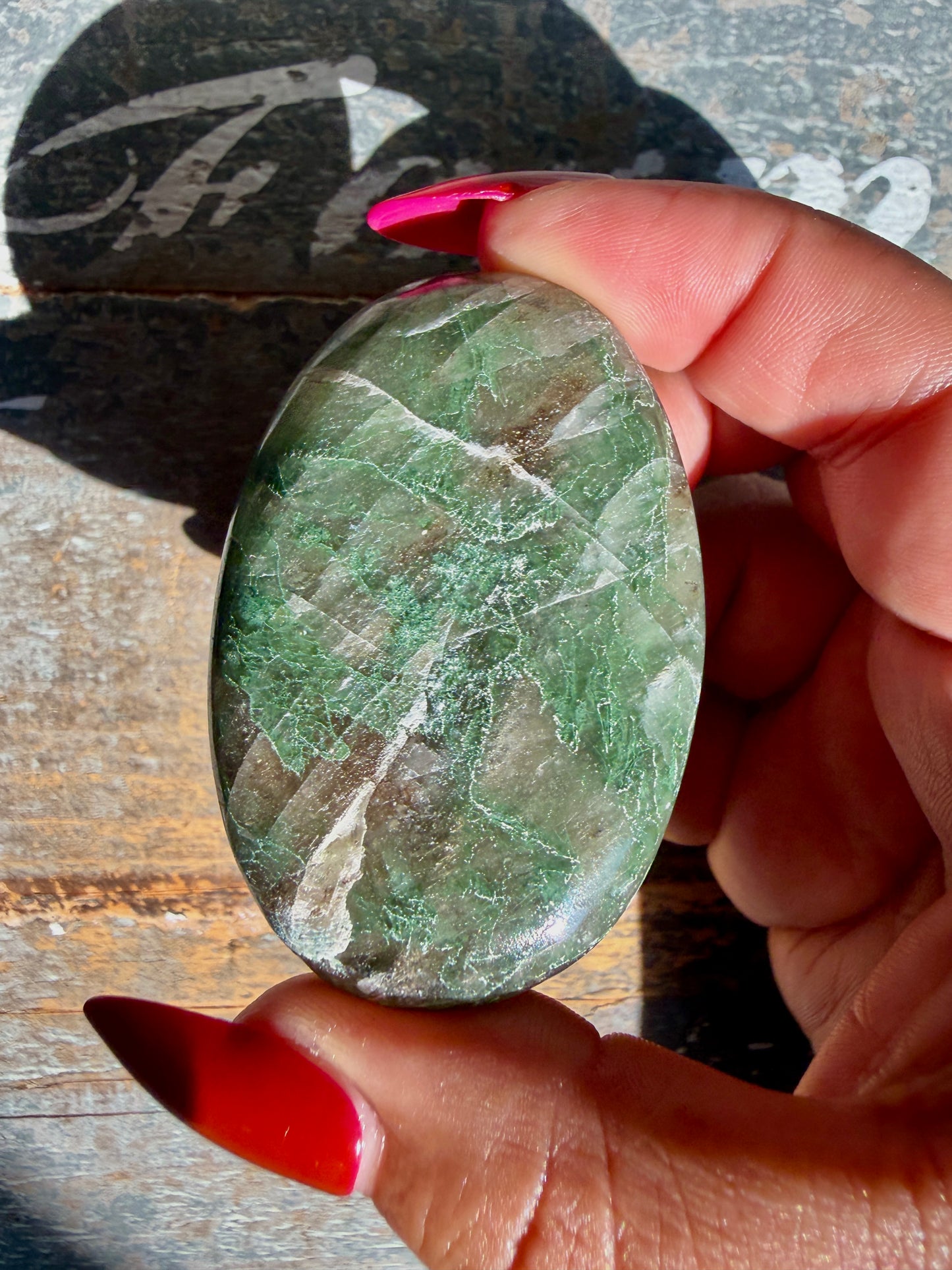 Gorgeous Optical Calcite + Moss Agate Combo Mineral Palm Stone | India | Opt 63