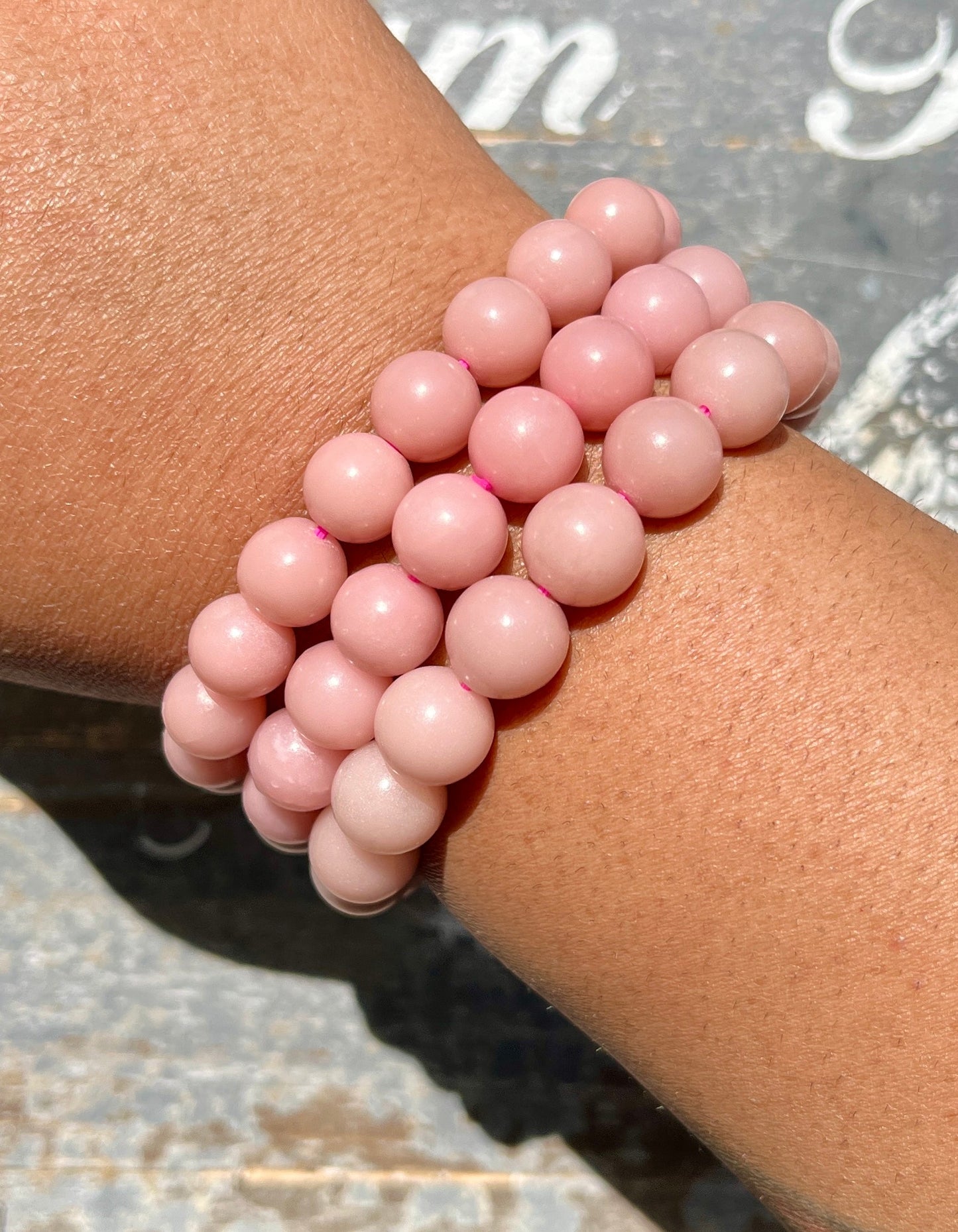 One (1) Gorgeous High Grade Matte Pink Opal Bracelet 10mm