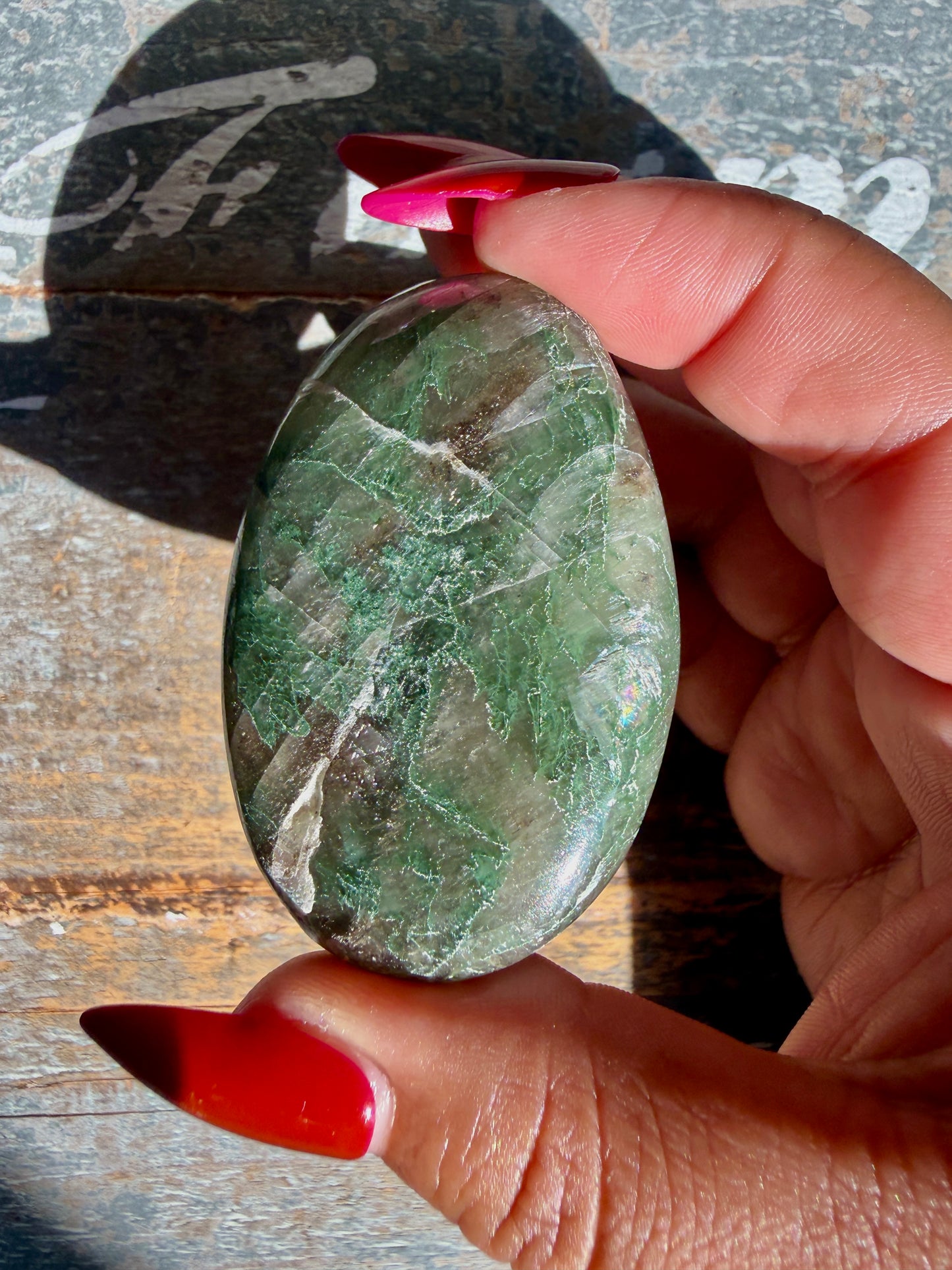 Gorgeous Optical Calcite + Moss Agate Combo Mineral Palm Stone | India | Opt 63
