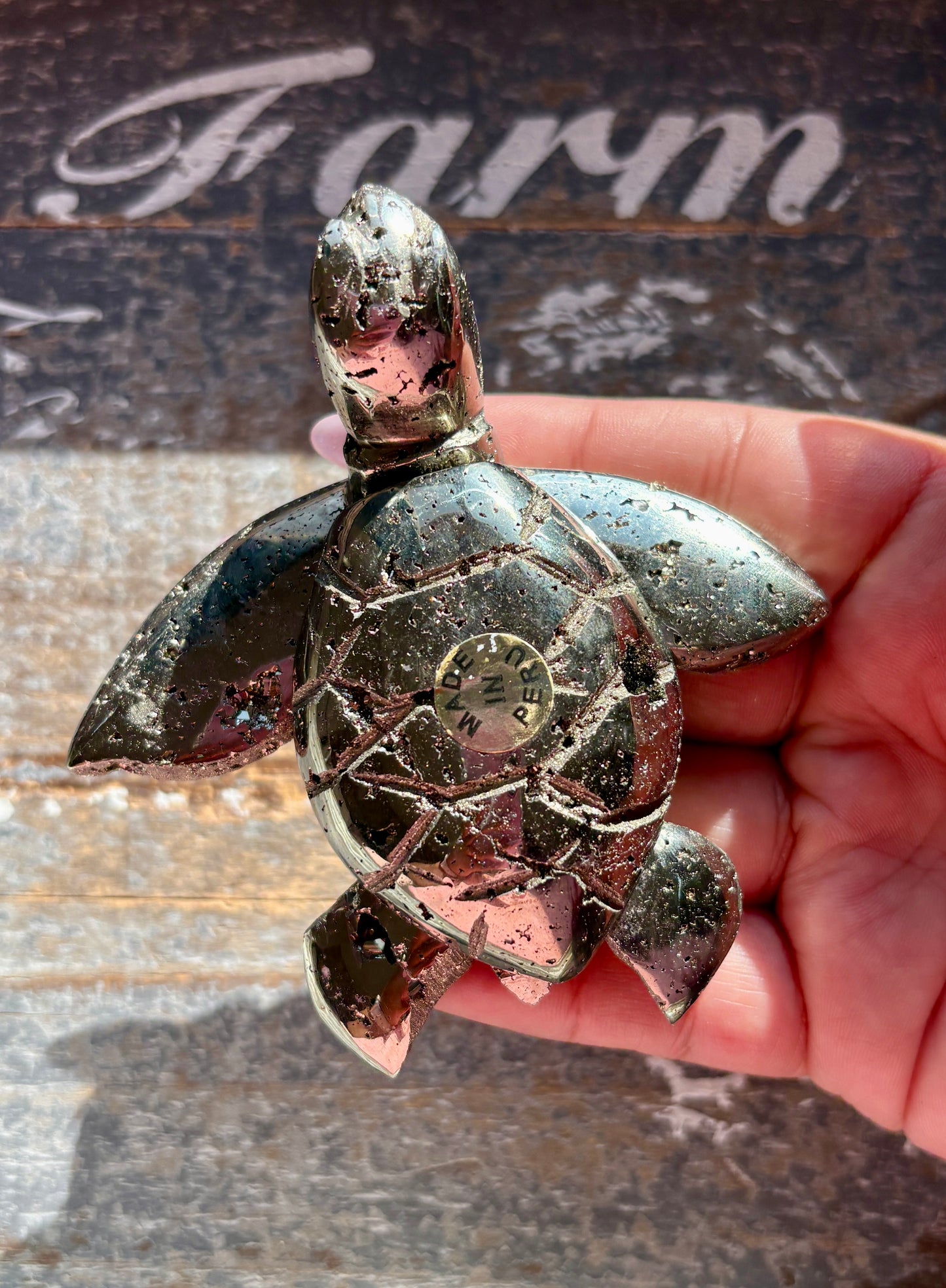 Gorgeous Pyrite Sea Turtle, Hand Carved In Peru