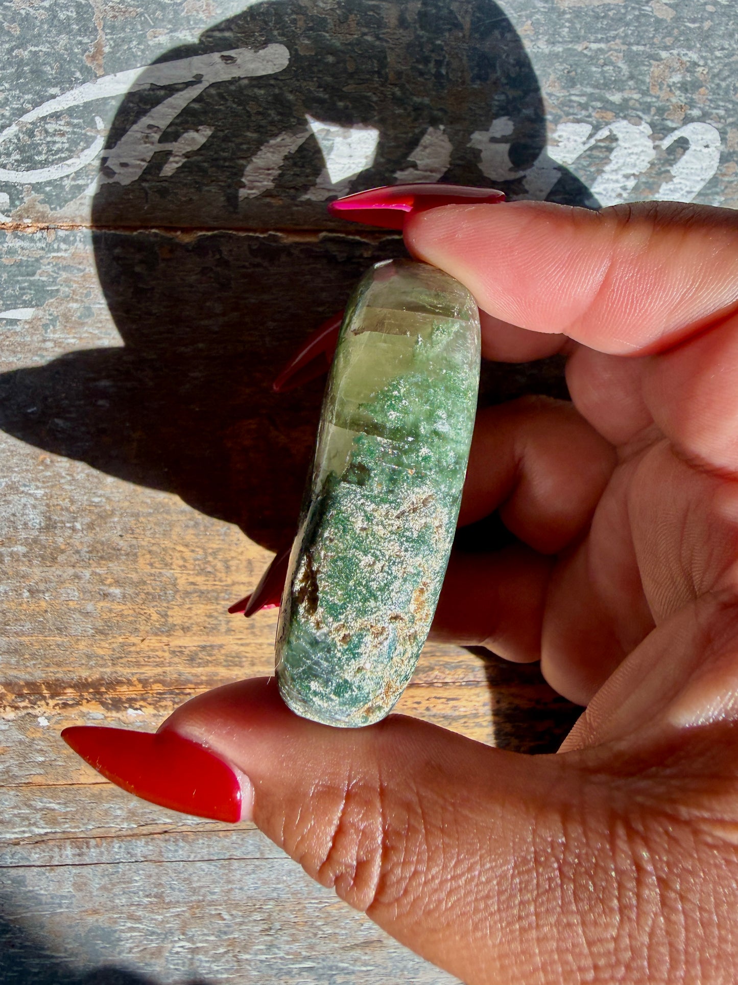Gorgeous Optical Calcite + Moss Agate Combo Mineral Palm Stone | India | Opt 64