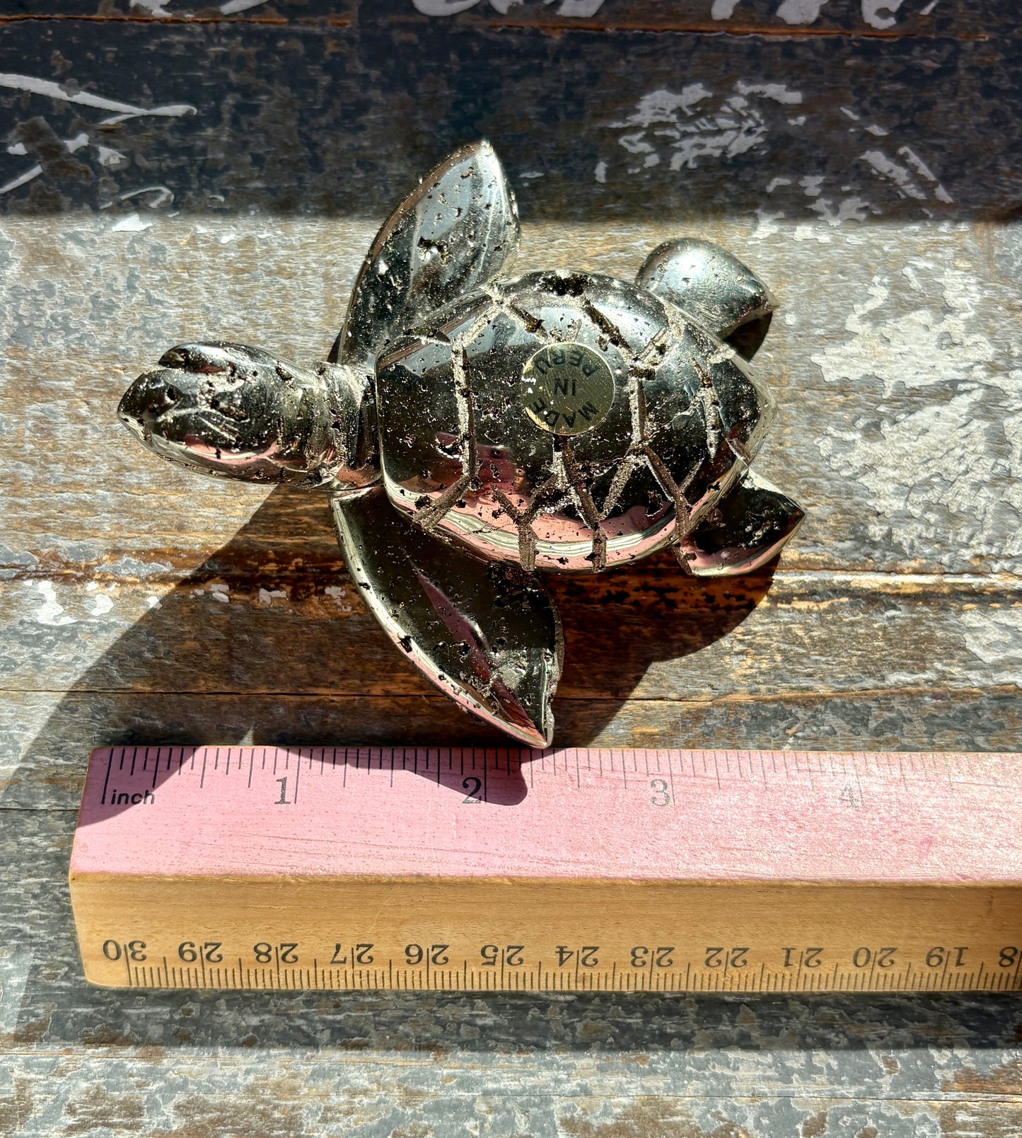 Gorgeous Pyrite Sea Turtle, Hand Carved In Peru