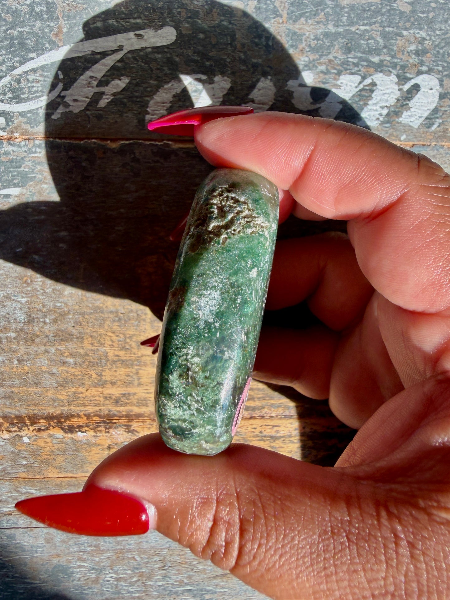 Gorgeous Optical Calcite + Moss Agate Combo Mineral Palm Stone | India | Opt 64