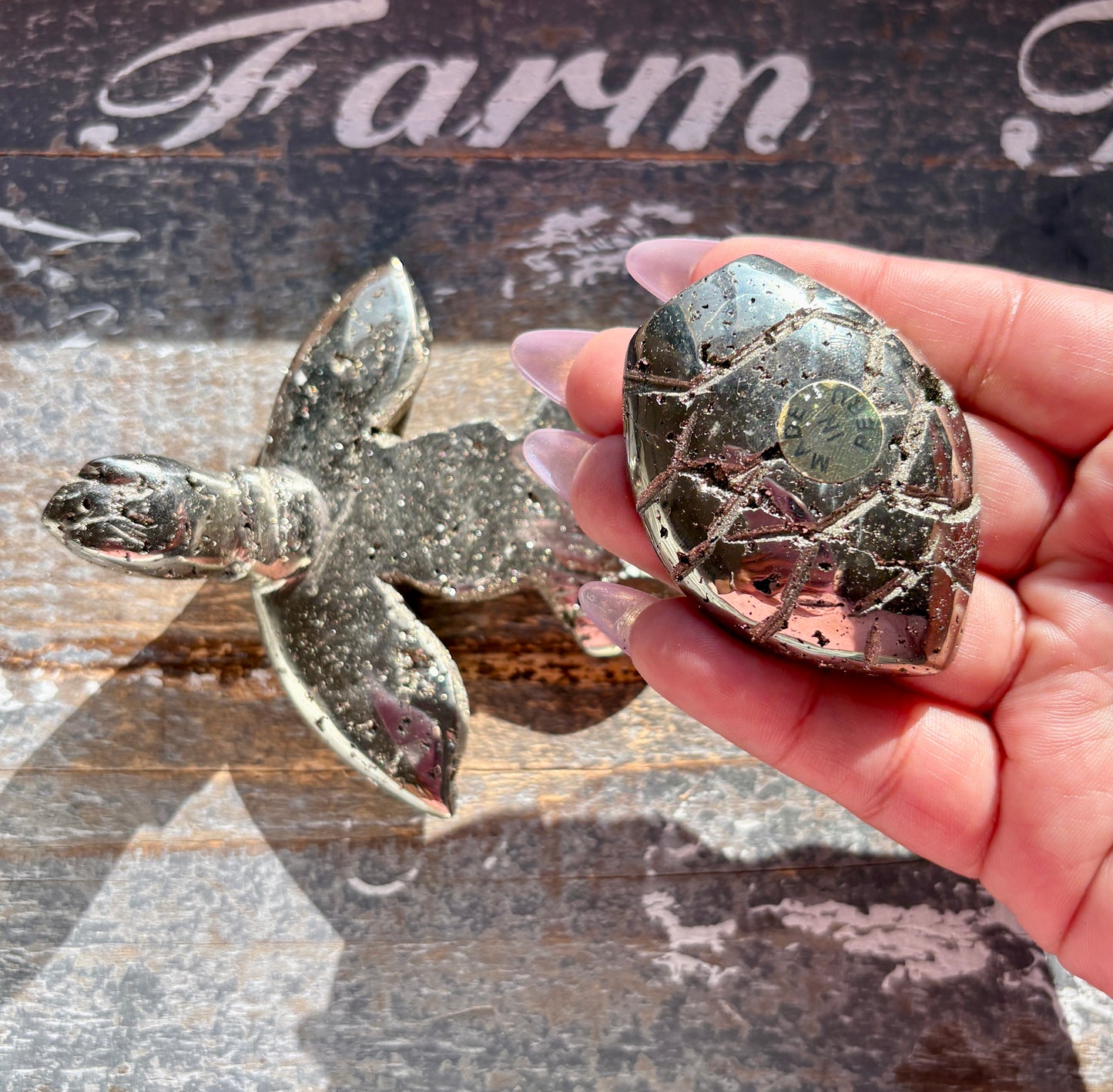 Gorgeous Pyrite Sea Turtle, Hand Carved In Peru