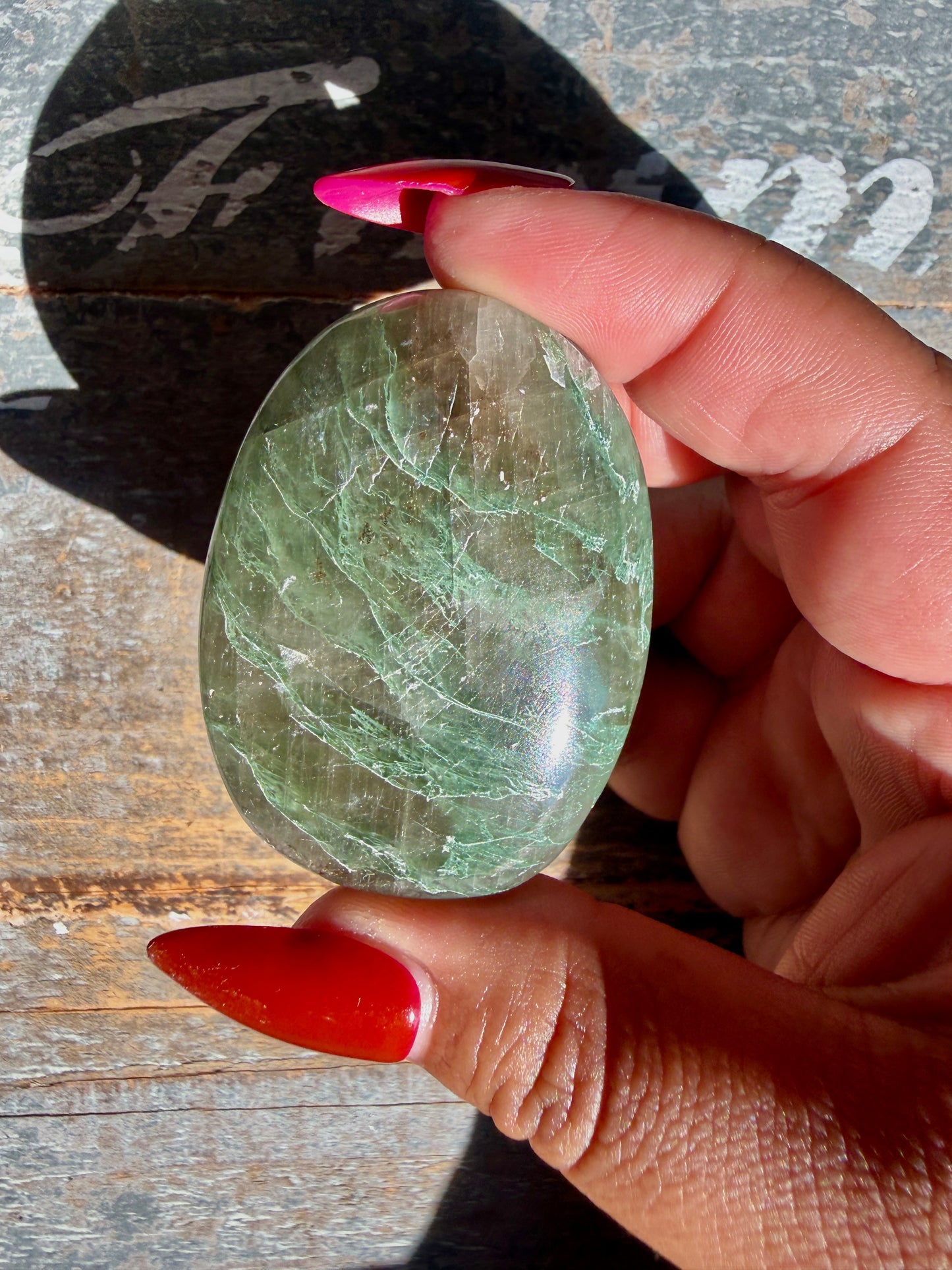 Gorgeous Optical Calcite + Moss Agate Combo Mineral Palm Stone | India | Opt 57