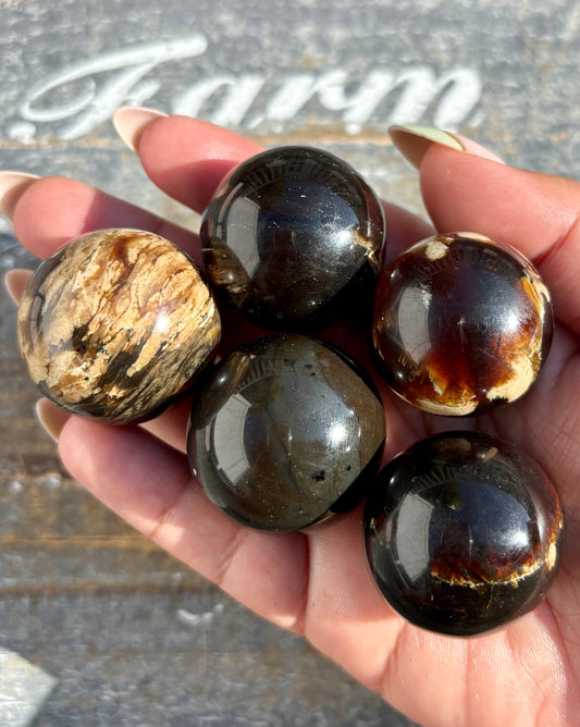 One (1) UV Reactive Small Blue Amber Sphere from Indonesia |30mm | Intuitively Chosen