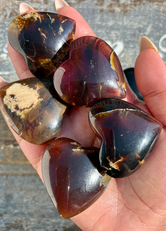 One (1) UV Reactive Small Blue Amber Heart from Indonesia | Intuitively Chosen
