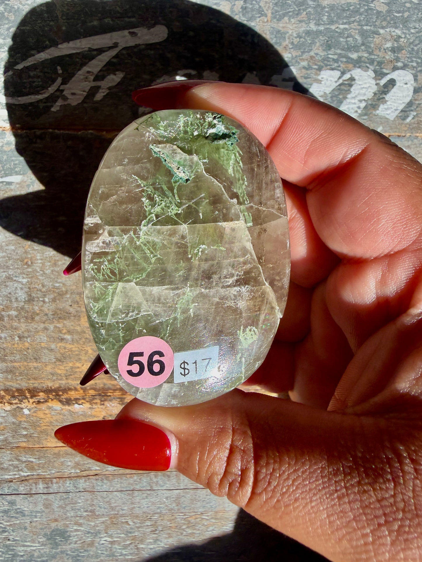 Gorgeous Optical Calcite + Moss Agate Combo Mineral Palm Stone | India | Opt 56