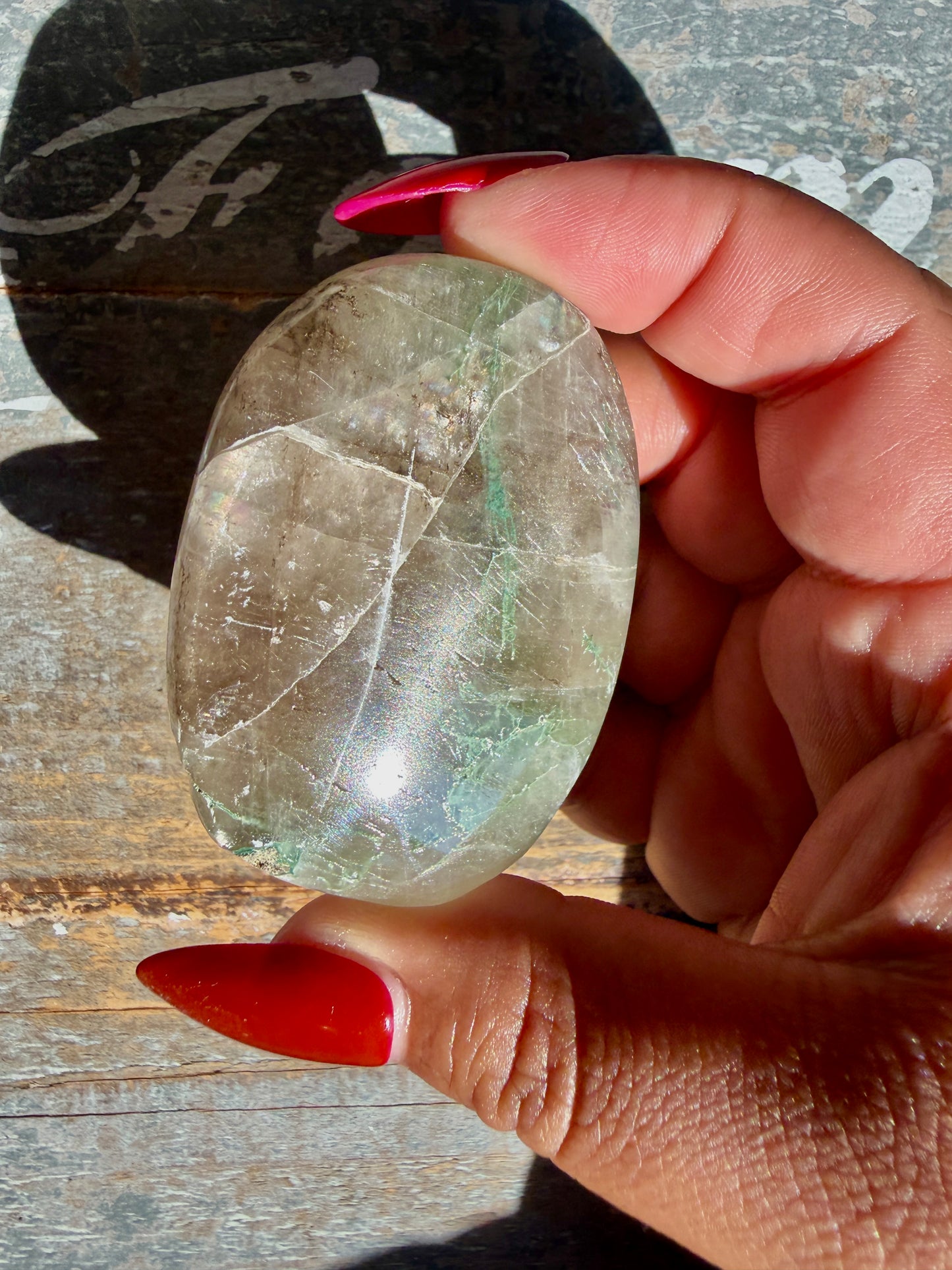 Gorgeous Optical Calcite + Moss Agate Combo Mineral Palm Stone | India | Opt 56