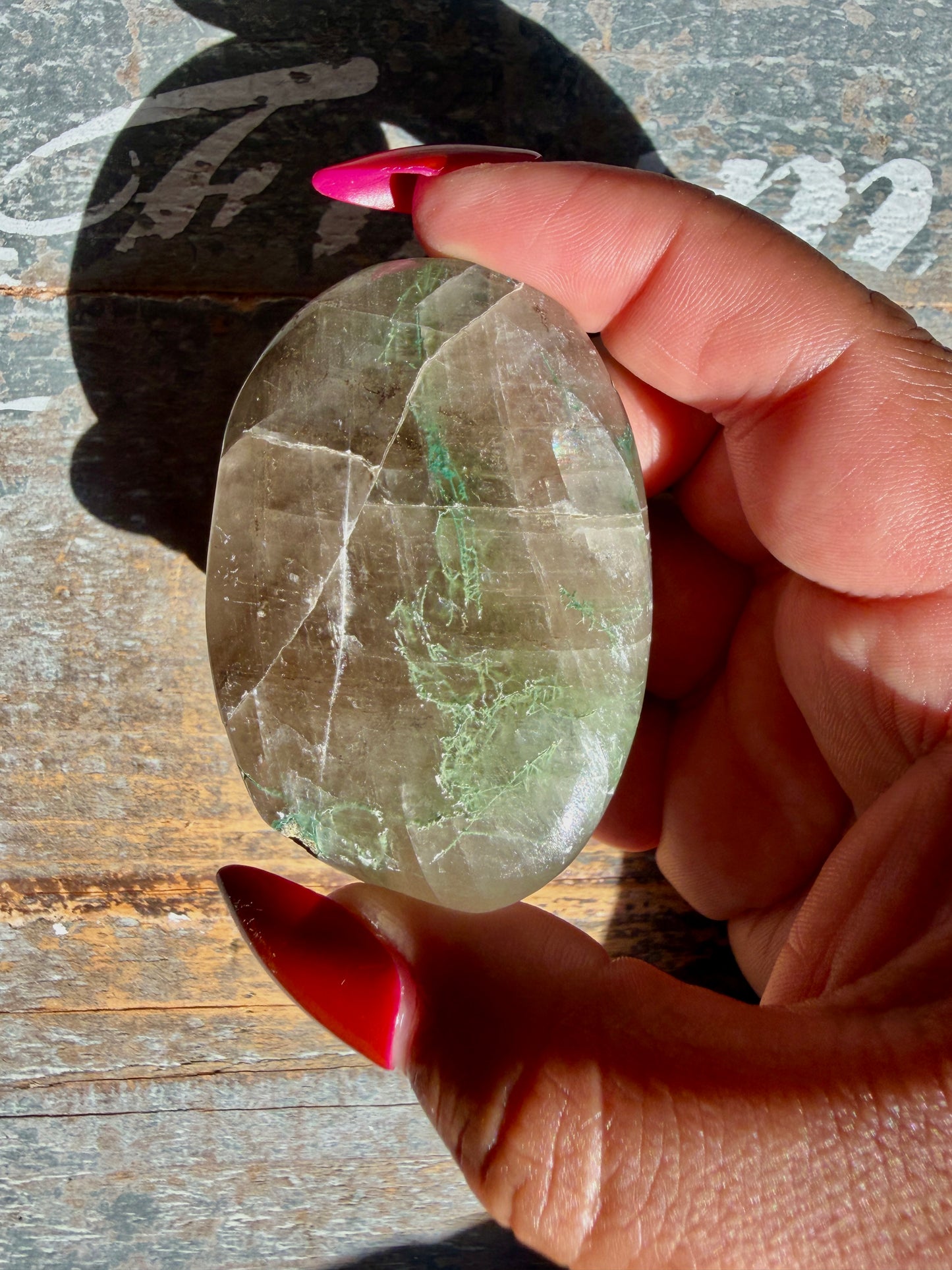 Gorgeous Optical Calcite + Moss Agate Combo Mineral Palm Stone | India | Opt 56