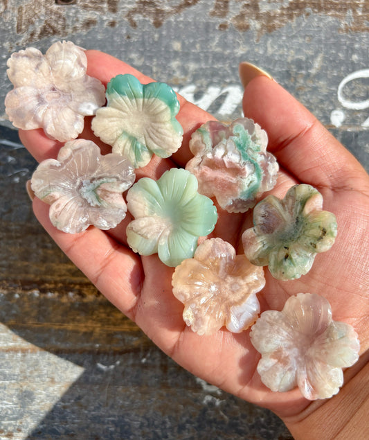 One (1) Green Flower Agate Flower Carving | Intuitively Chosen | Madagascar