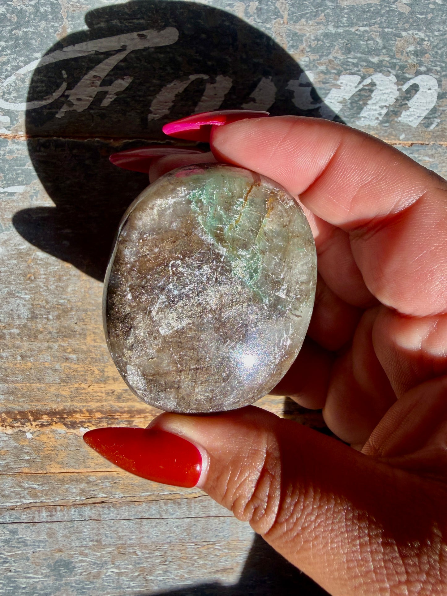 Gorgeous Optical Calcite + Moss Agate Combo Mineral Palm Stone | India | Opt 49