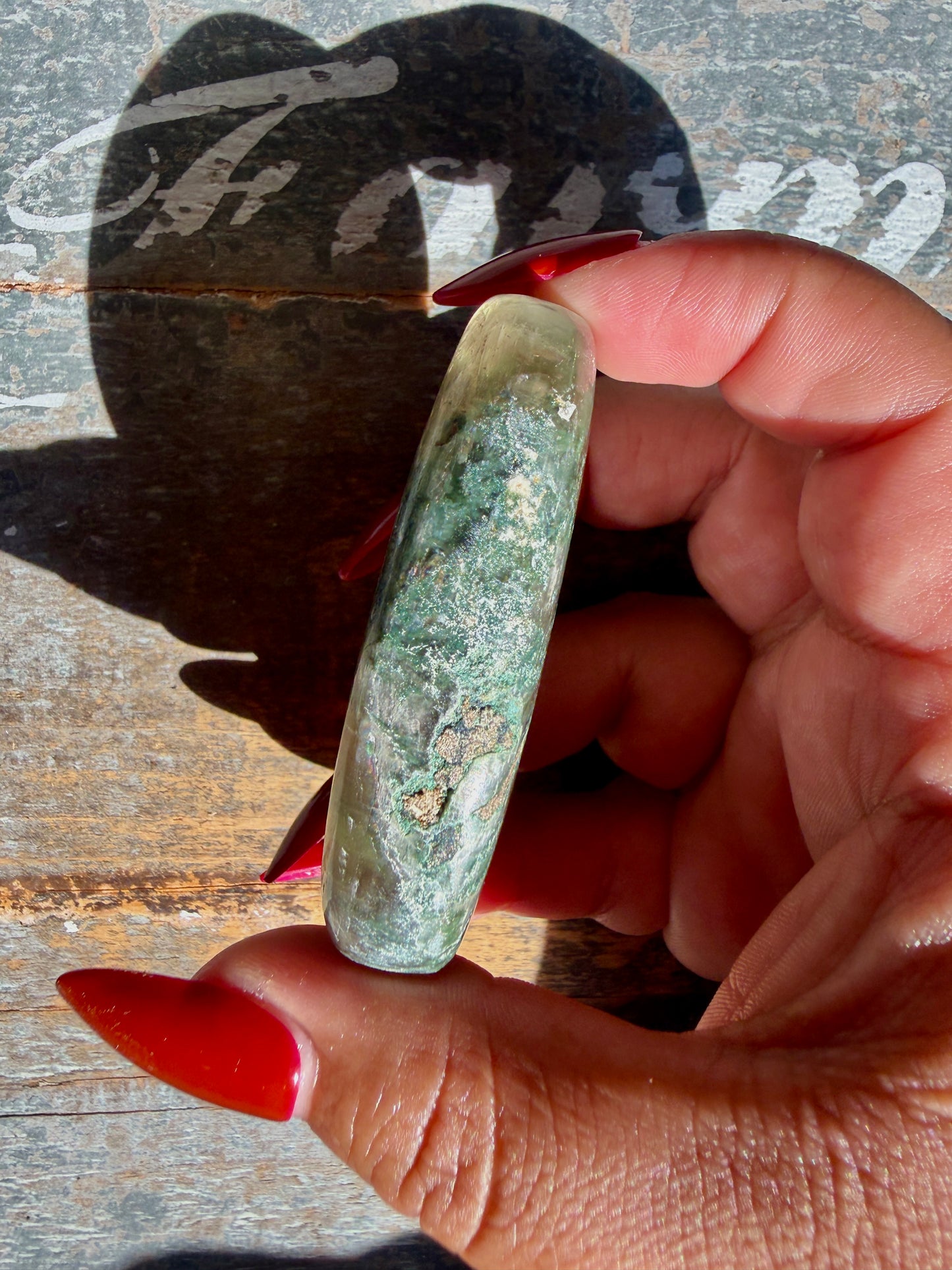 Gorgeous Optical Calcite + Moss Agate Combo Mineral Palm Stone | India | Opt 50