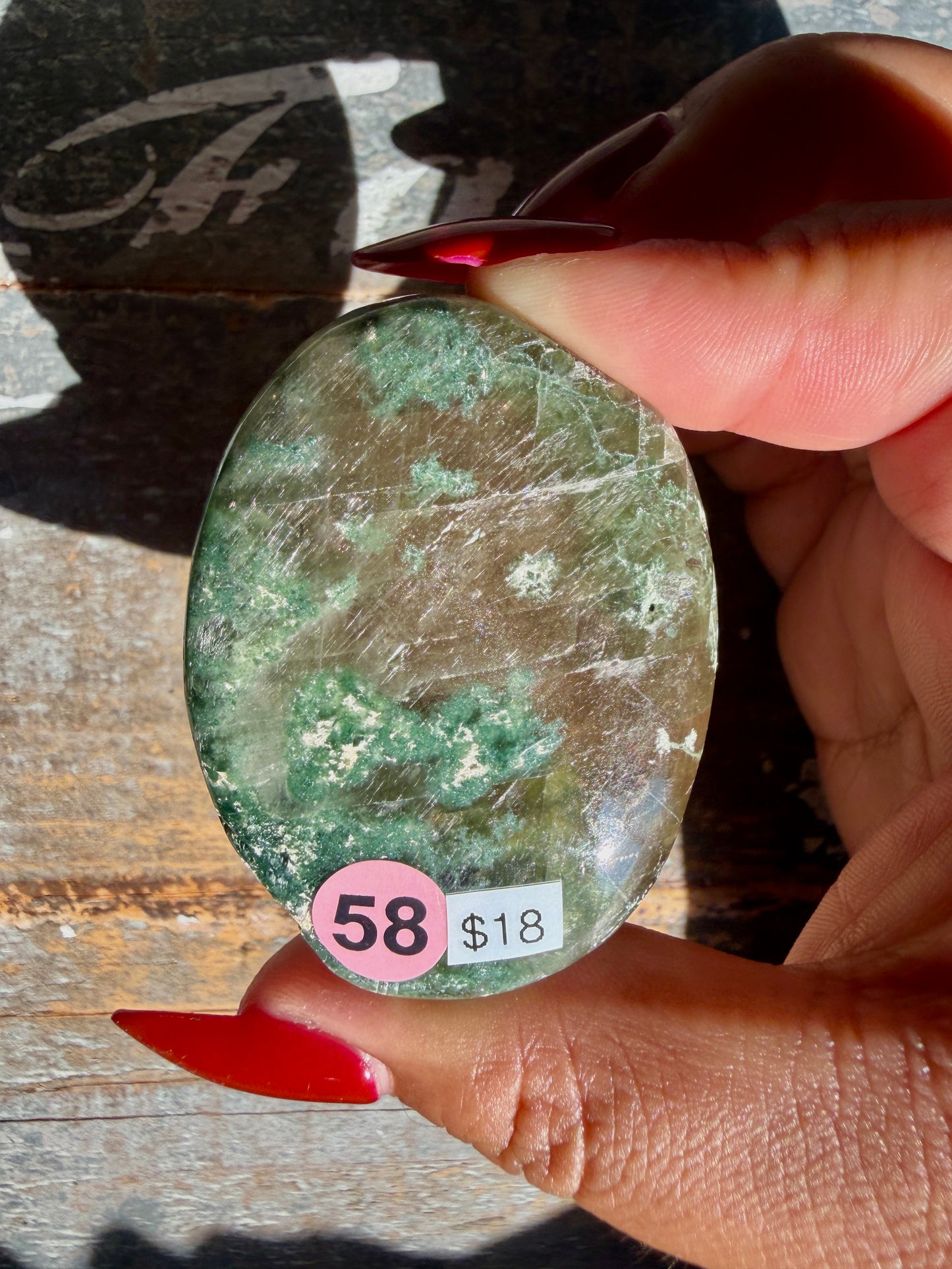 Gorgeous Optical Calcite + Moss Agate Combo Mineral Palm Stone | India | Opt 58