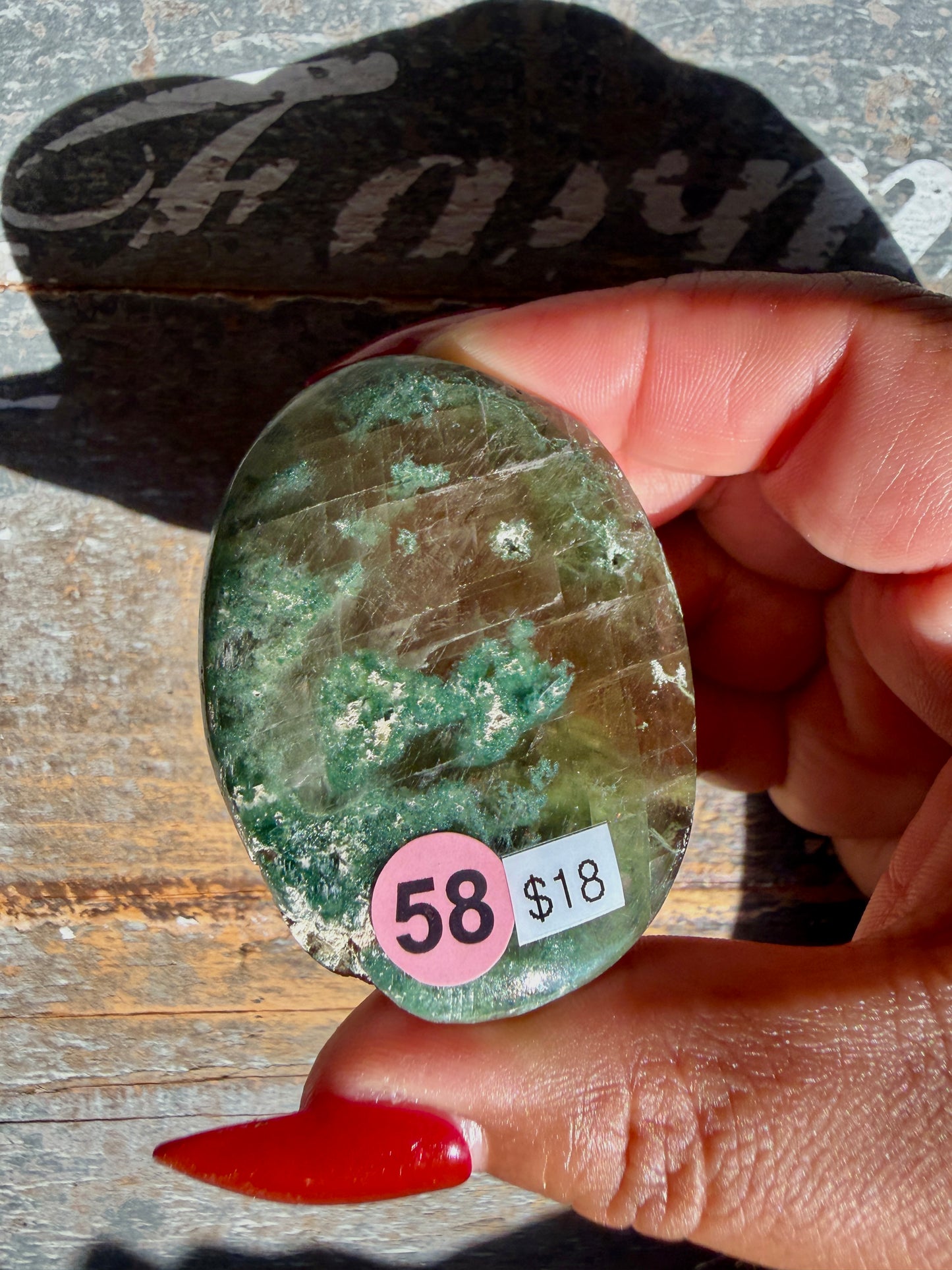 Gorgeous Optical Calcite + Moss Agate Combo Mineral Palm Stone | India | Opt 58