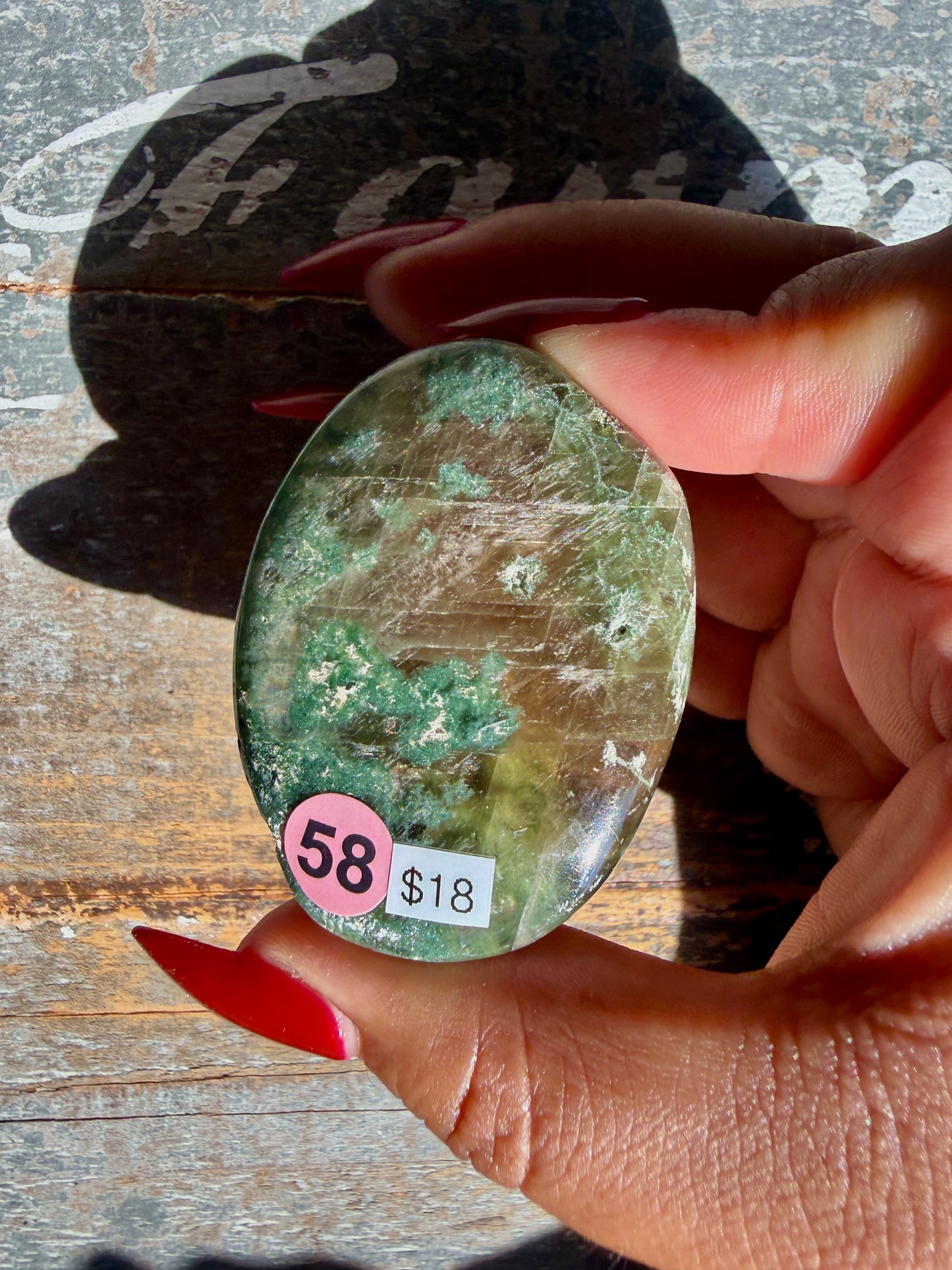 Gorgeous Optical Calcite + Moss Agate Combo Mineral Palm Stone | India | Opt 58