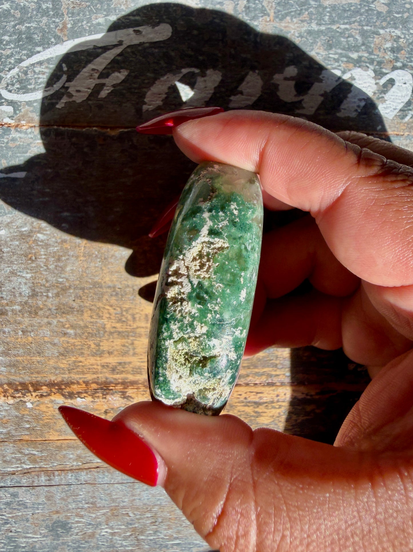 Gorgeous Optical Calcite + Moss Agate Combo Mineral Palm Stone | India | Opt 58