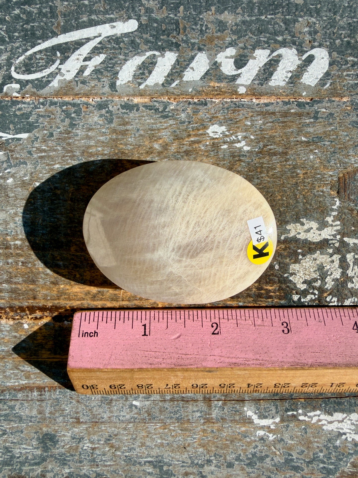 Gorgeous Blue Flash White Moonstone Palm Stone | India | Opt K