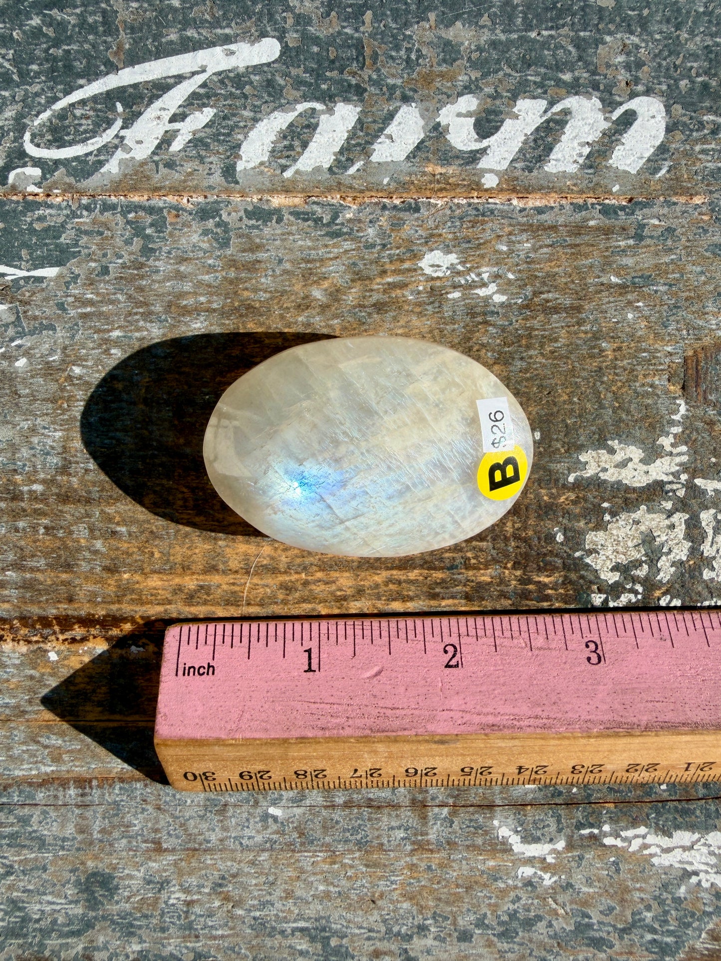 Gorgeous Blue Flash White Moonstone Palm Stone | India | Opt B