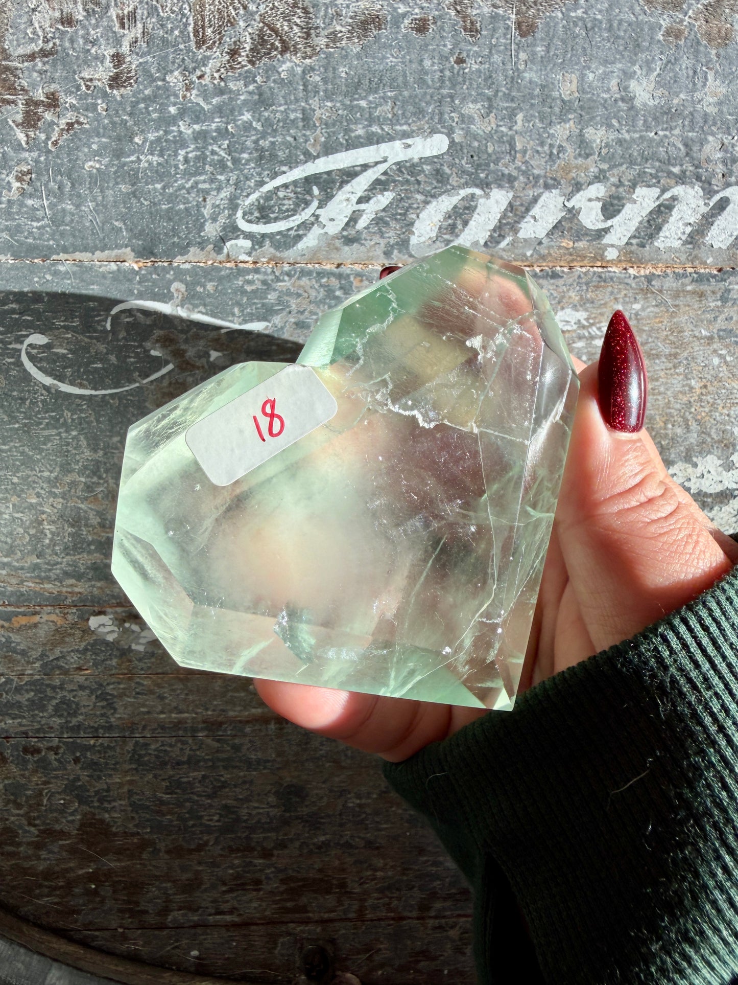Gorgeous Faceted Green Fluorite Heart from Mexico | Free Gold Stand | Opt 18