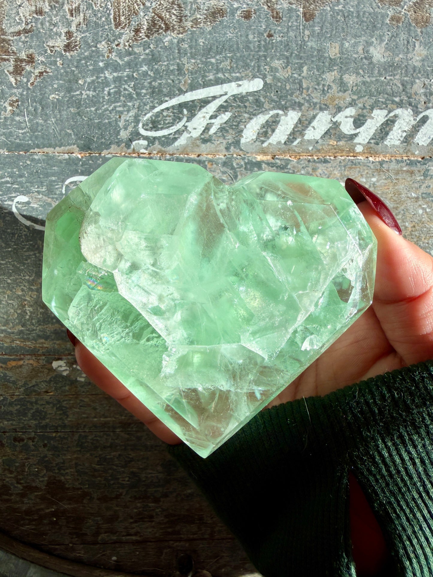 Gorgeous Faceted Green Fluorite Heart from Mexico | Free Gold Stand | Opt 17