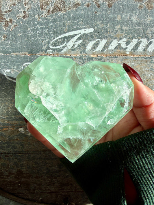 Gorgeous Faceted Green Fluorite Heart from Mexico | Free Gold Stand | Opt 17