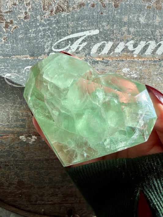Gorgeous Faceted Green Fluorite Heart from Mexico | Free Gold Stand | Opt 17