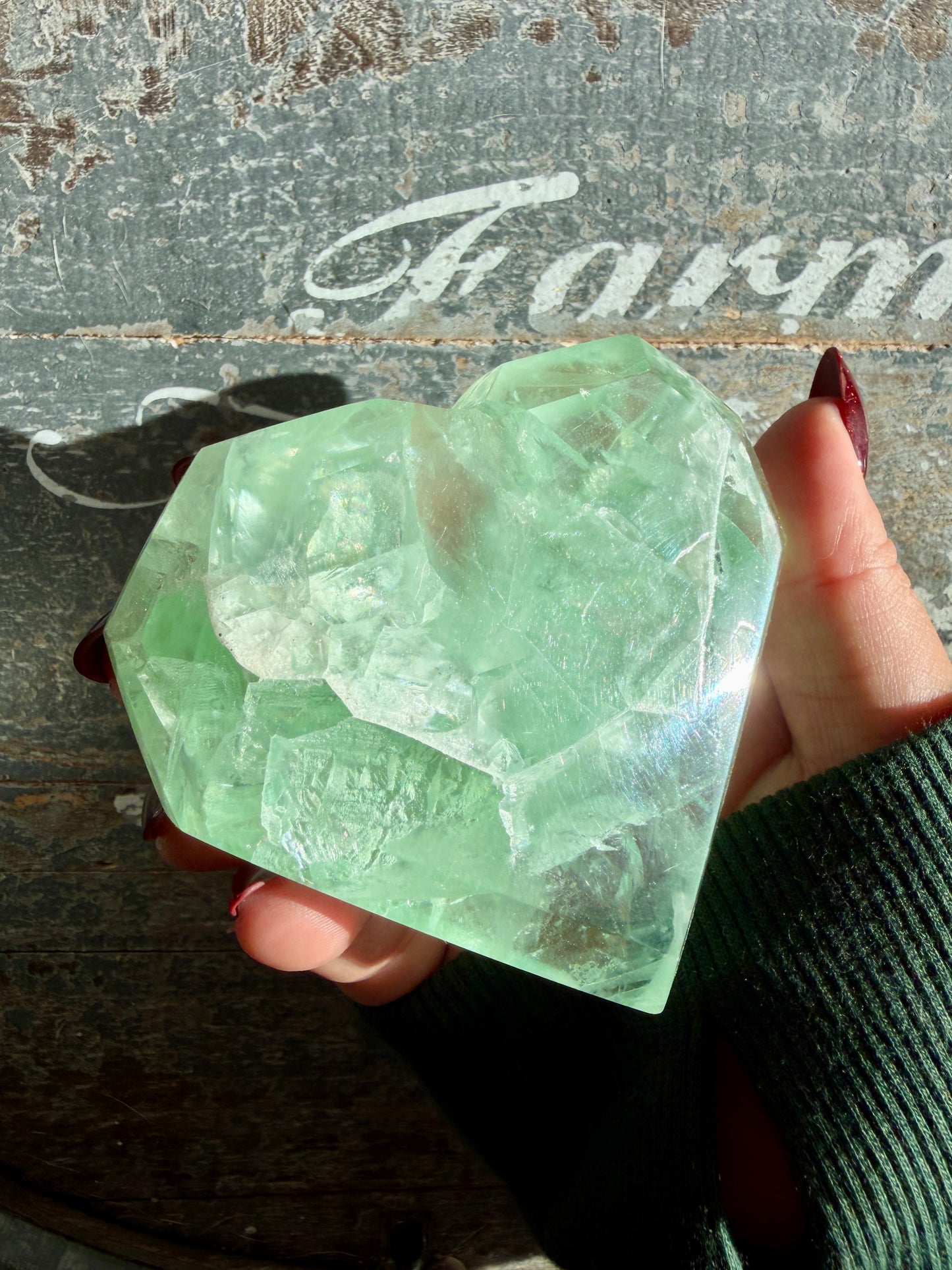 Gorgeous Faceted Green Fluorite Heart from Mexico | Free Gold Stand | Opt 17