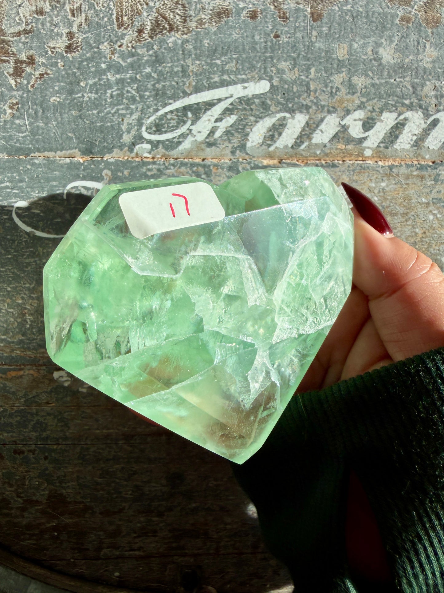 Gorgeous Faceted Green Fluorite Heart from Mexico | Free Gold Stand | Opt 17