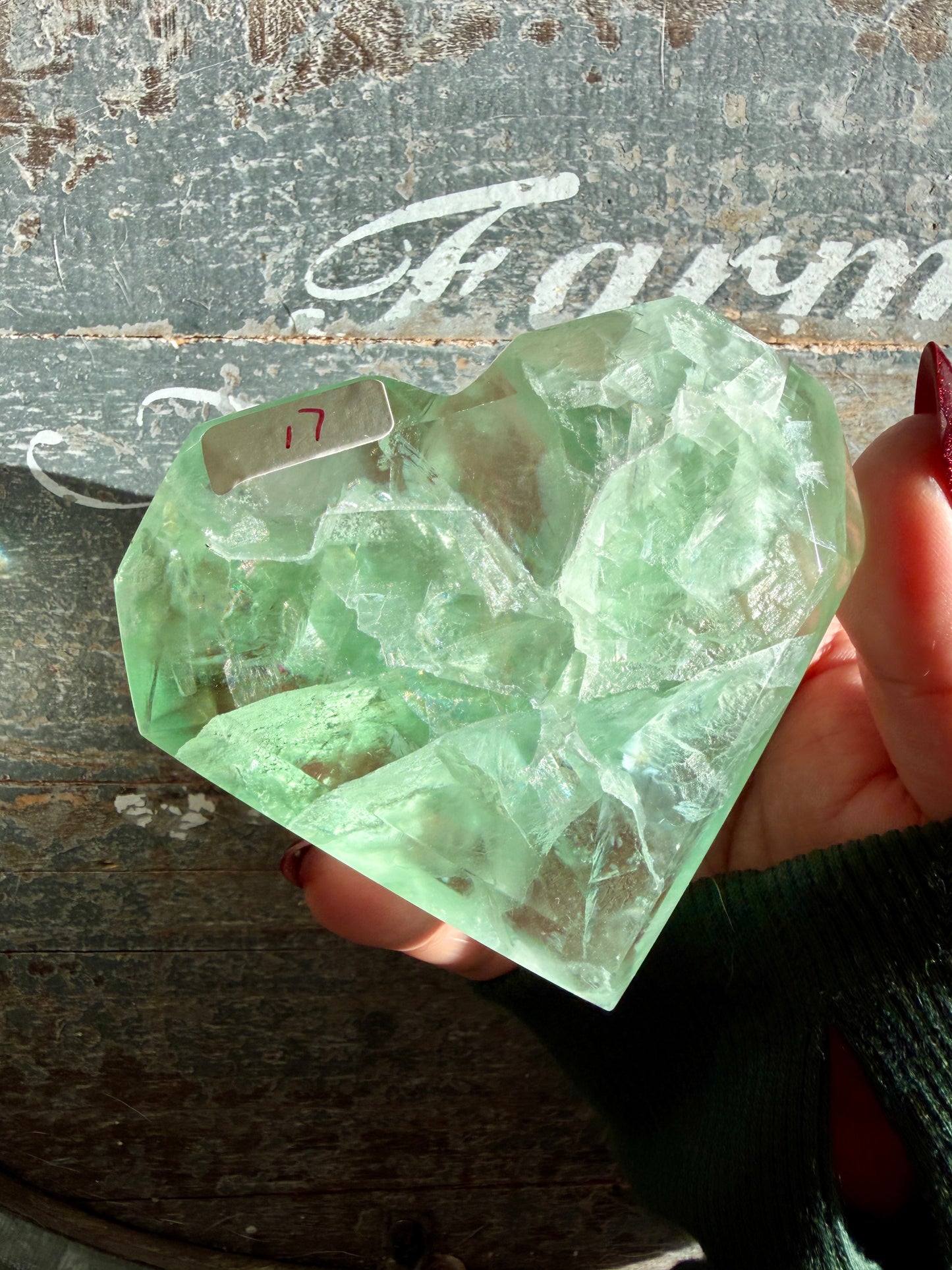 Gorgeous Faceted Green Fluorite Heart from Mexico | Free Gold Stand | Opt 17