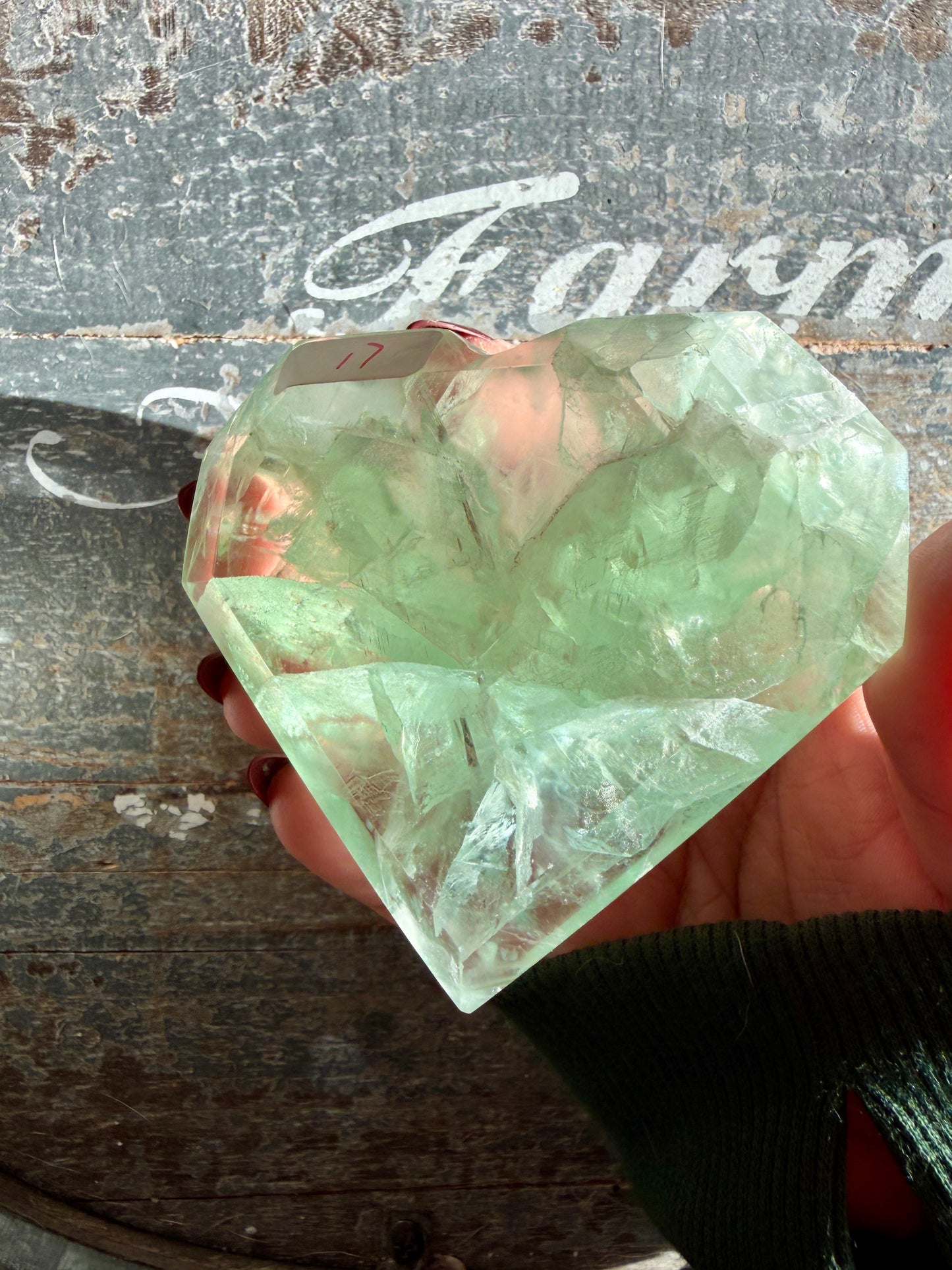 Gorgeous Faceted Green Fluorite Heart from Mexico | Free Gold Stand | Opt 17