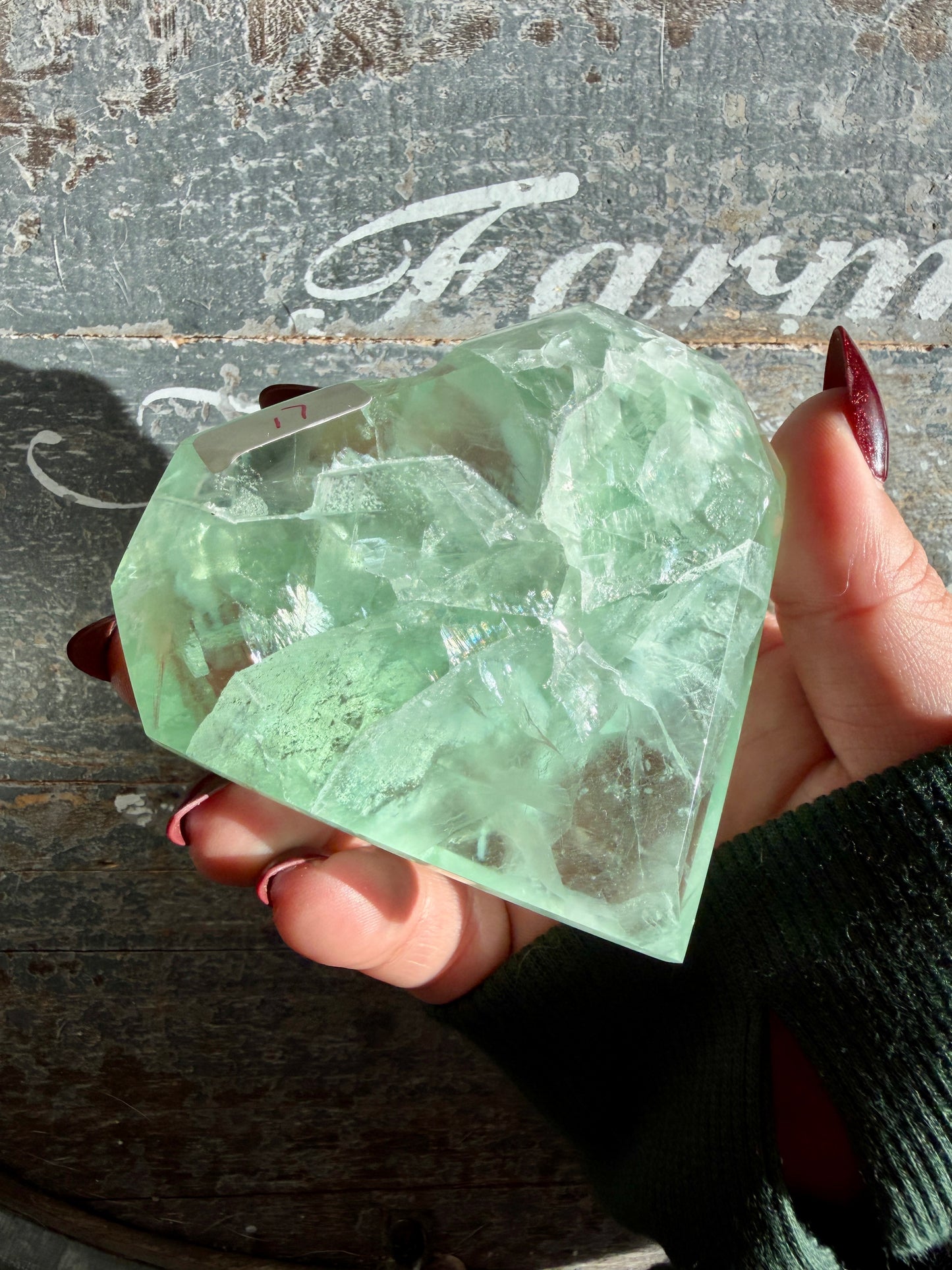 Gorgeous Faceted Green Fluorite Heart from Mexico | Free Gold Stand | Opt 17