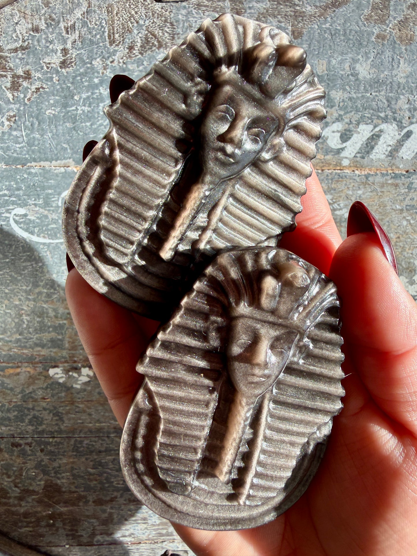 One (1) Silver Sheen Obsidian Pharaoh Head