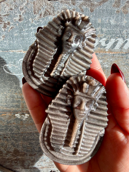 One (1) Silver Sheen Obsidian Pharaoh Head