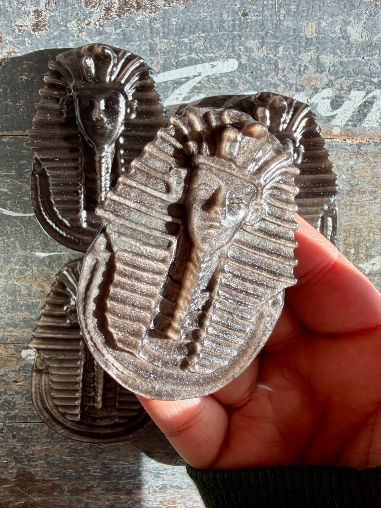 One (1) Silver Sheen Obsidian Pharaoh Head