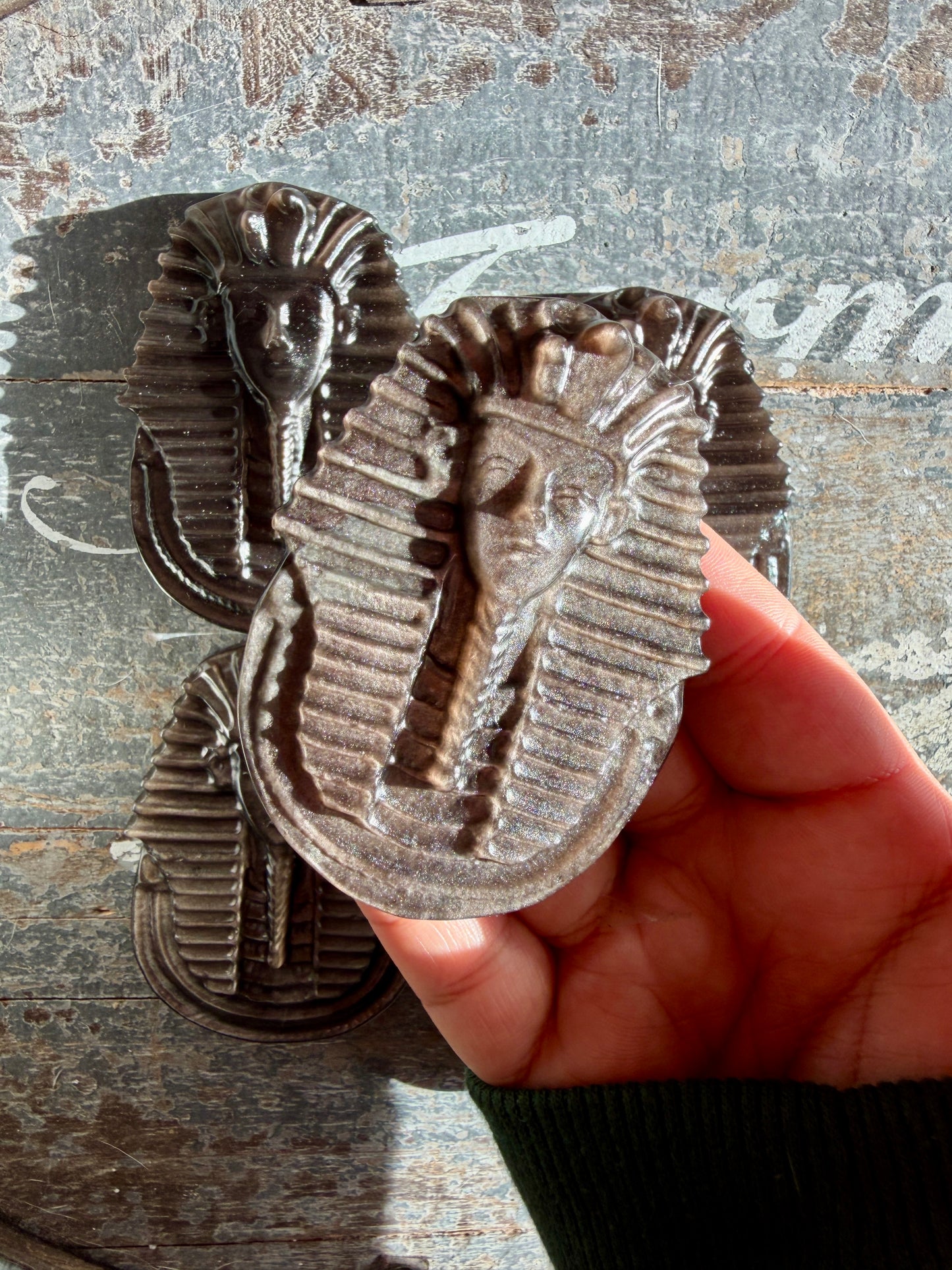 One (1) Silver Sheen Obsidian Pharaoh Head