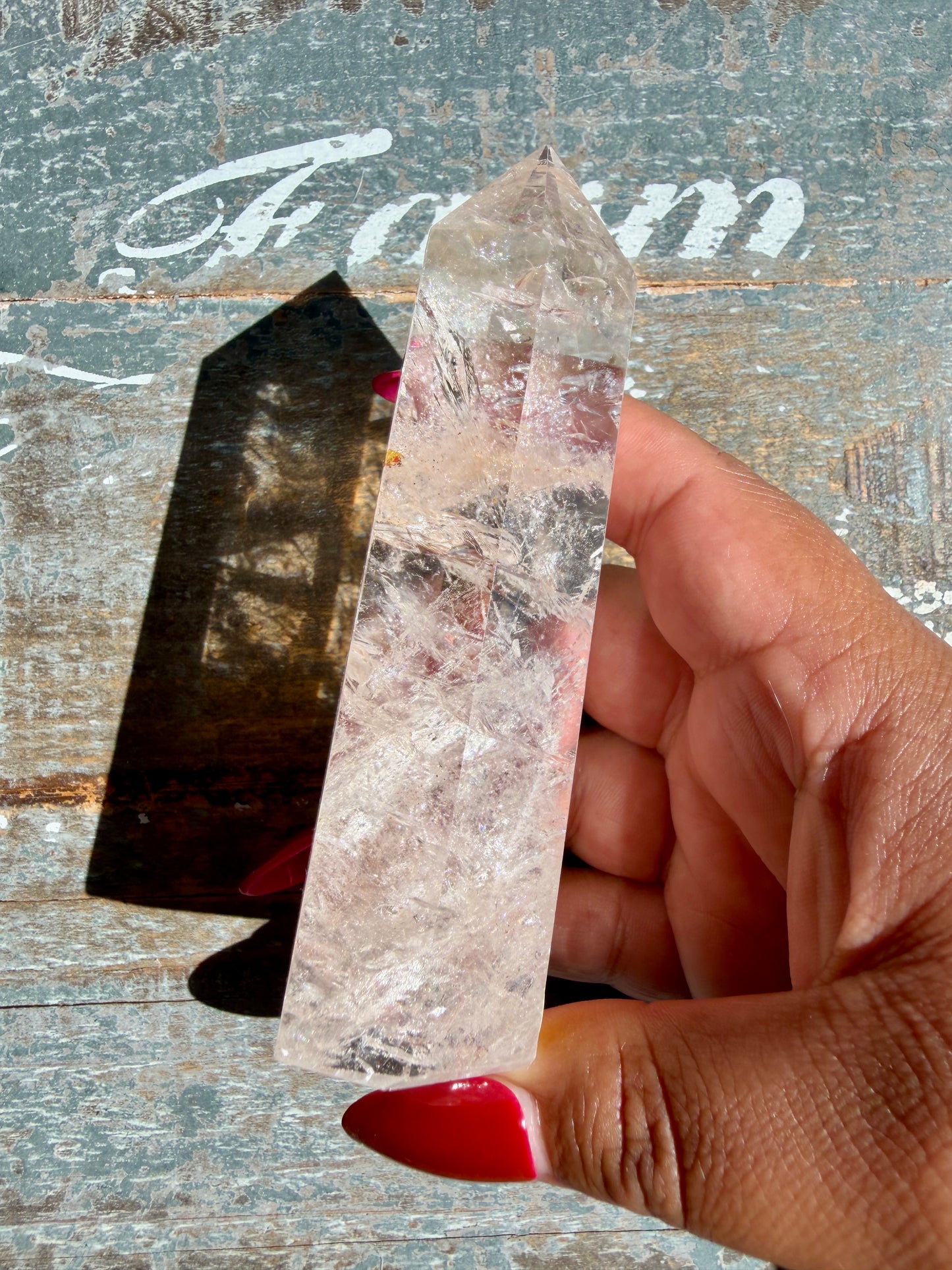 Clear Fire Quartz Tower (Subtle Pink Hue) | Opt L