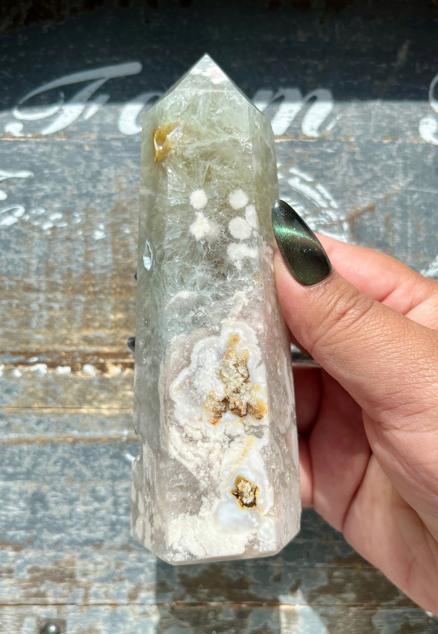 Gorgeous Flower Agate with Green Amethyst Tower from Madagascar