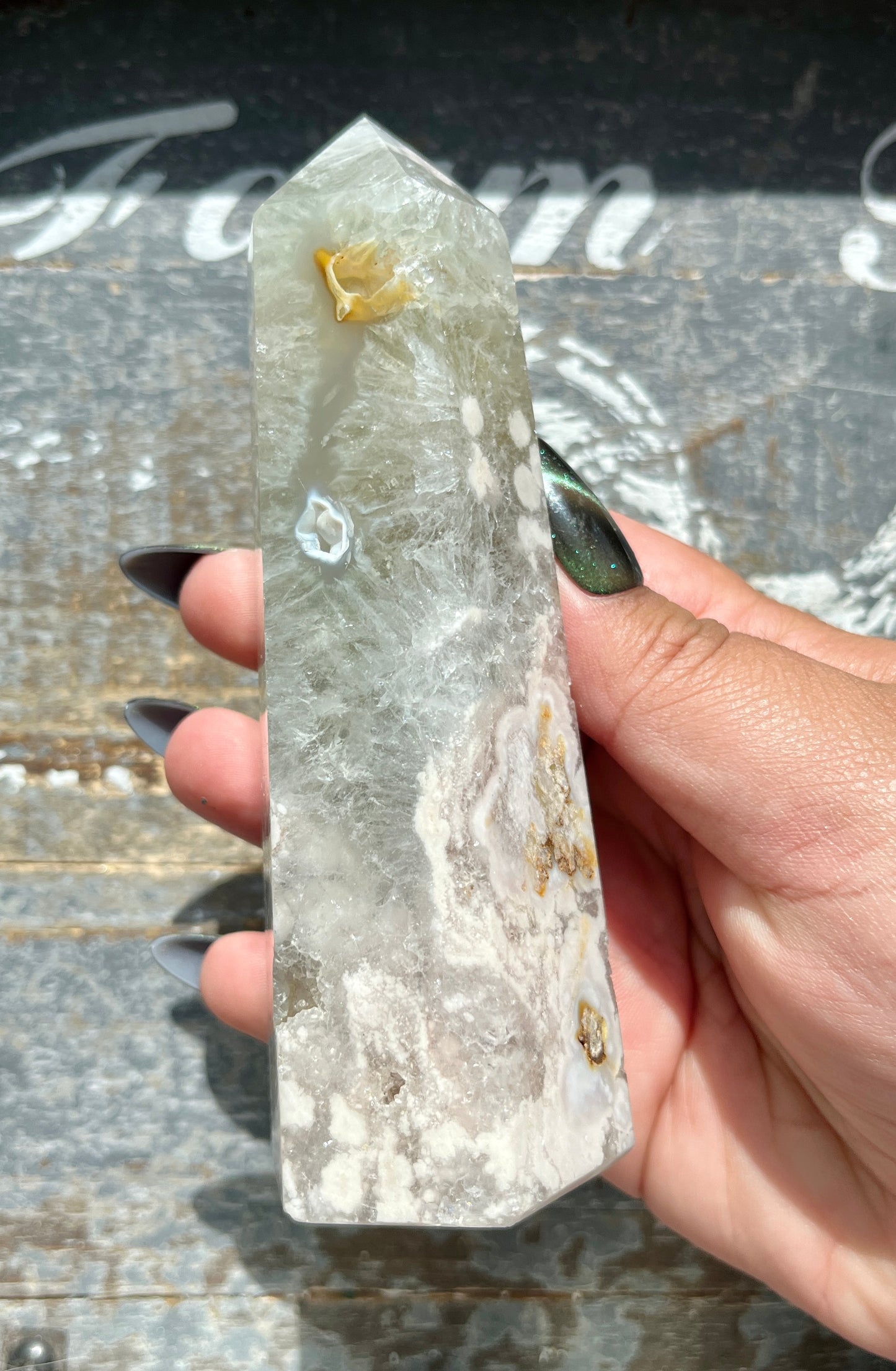 Gorgeous Flower Agate with Green Amethyst Tower from Madagascar